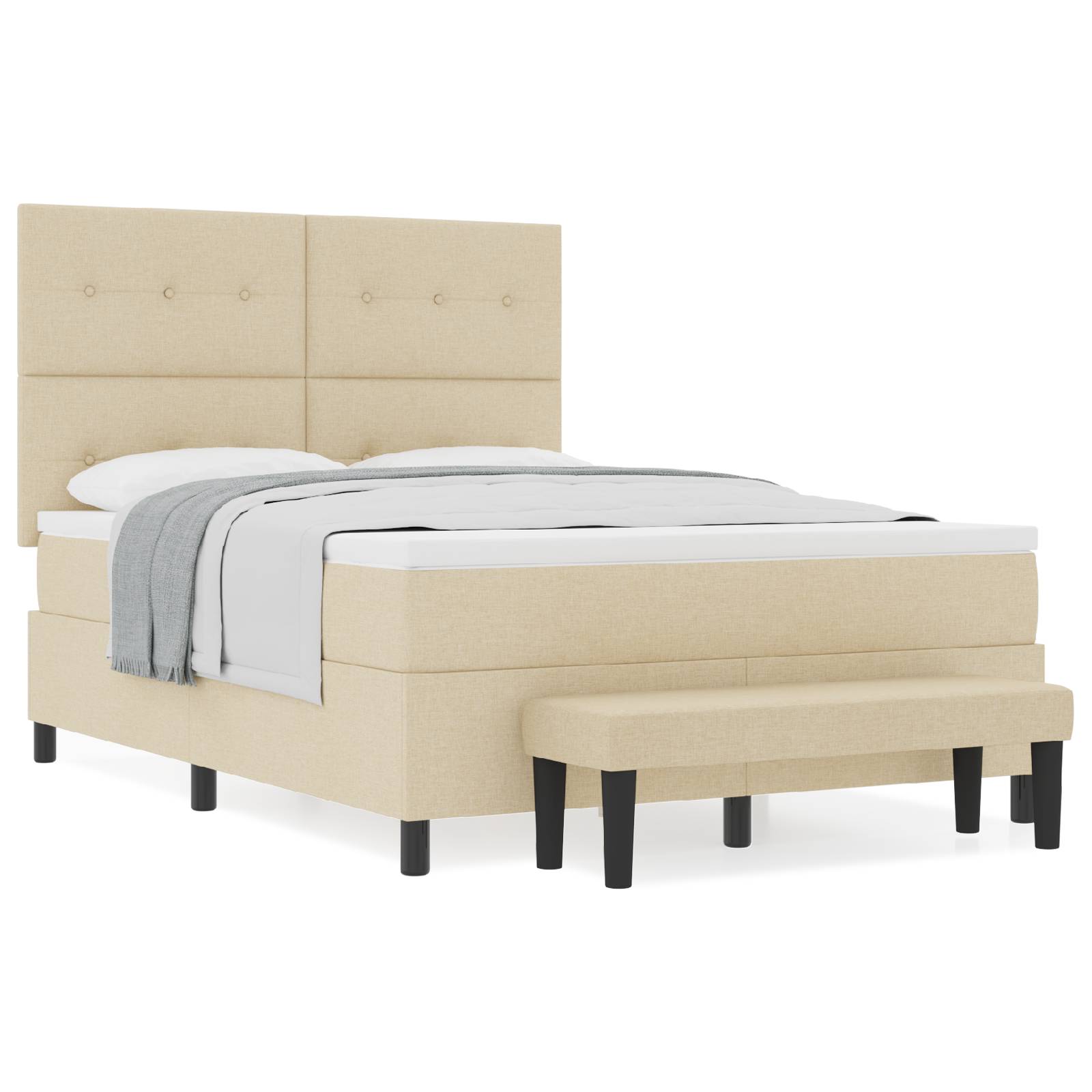 vidaXL Boxspringbett mit Matratze &amp; Bank Creme 140x190 cm Stoff