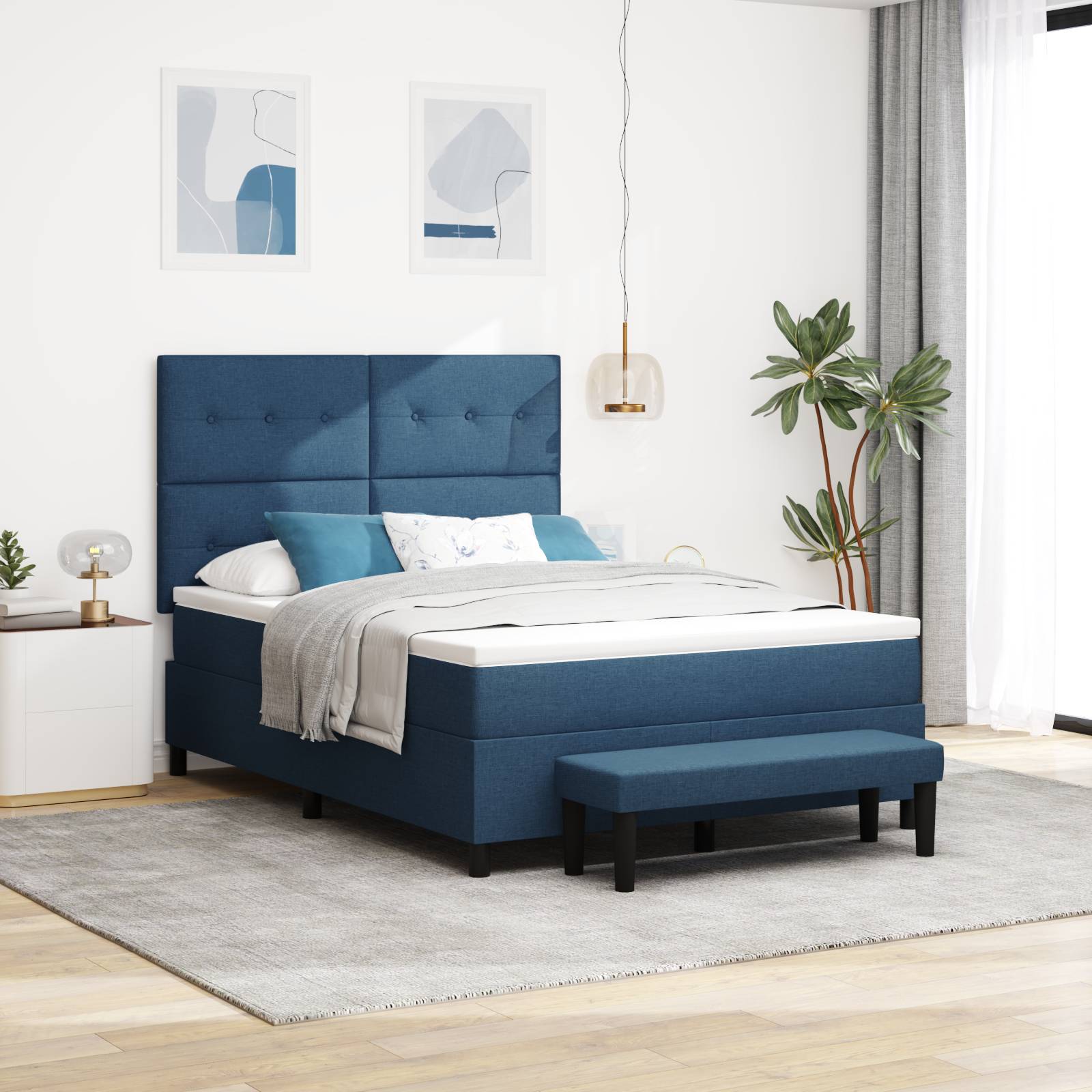 vidaXL Boxspringbett mit Matratze & Bank Blau 140x190 cm Stoff