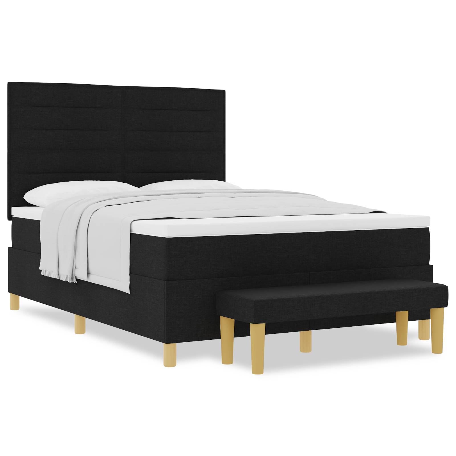 vidaXL Boxspringbett mit Matratze & Bank Schwarz 140x200 cm Stoff