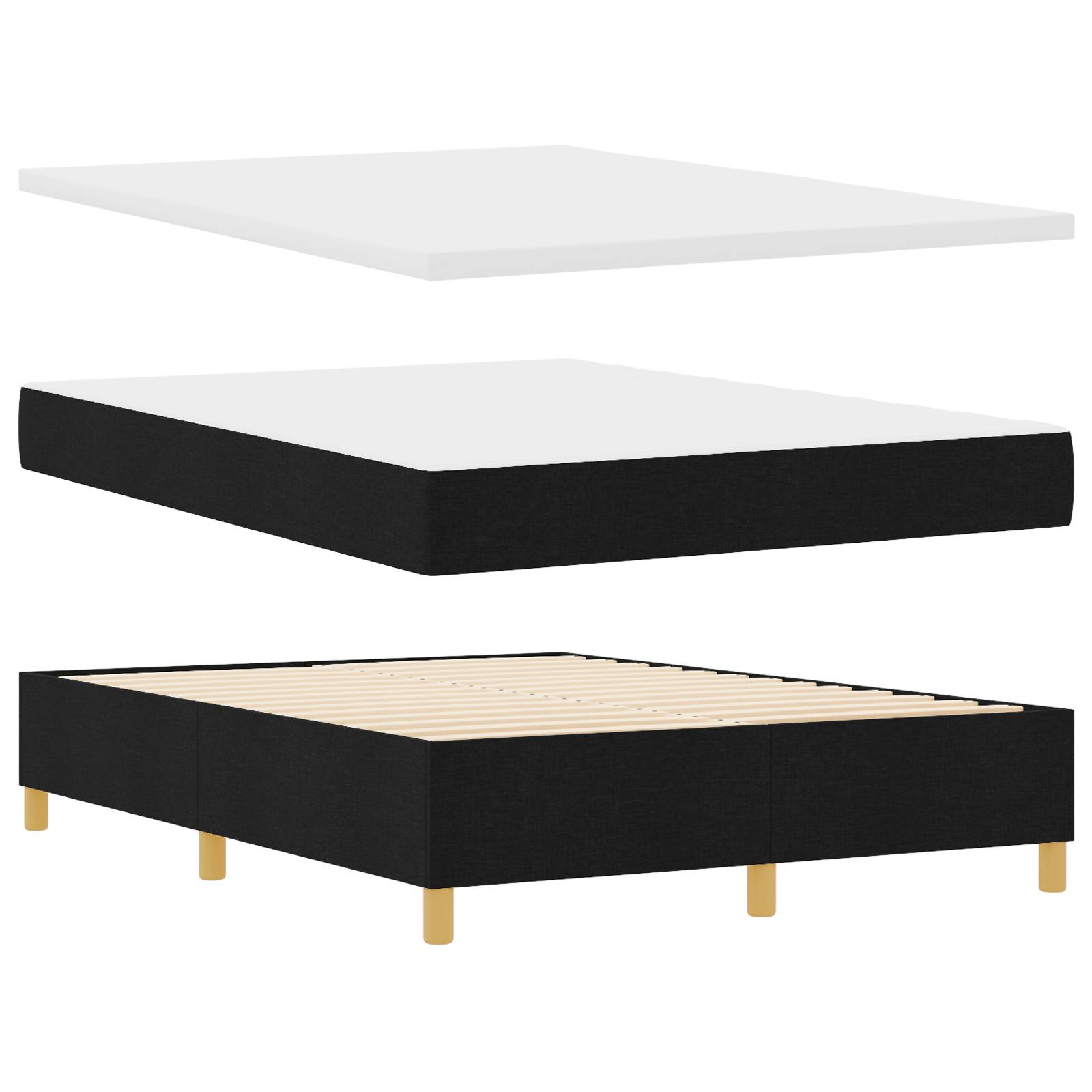 vidaXL Boxspringbett mit Matratze & Bank Schwarz 140x200 cm Stoff
