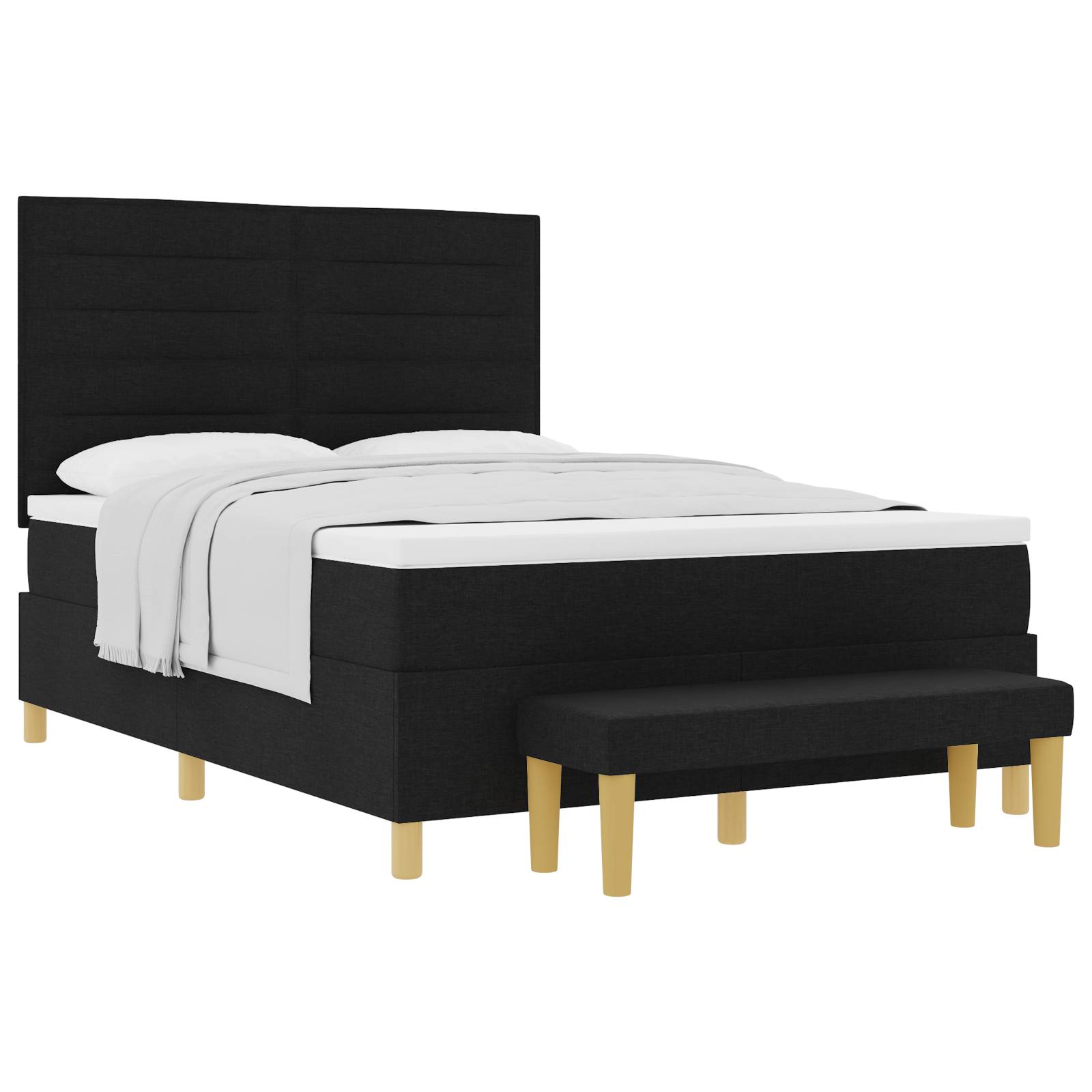 vidaXL Boxspringbett mit Matratze & Bank Schwarz 140x200 cm Stoff