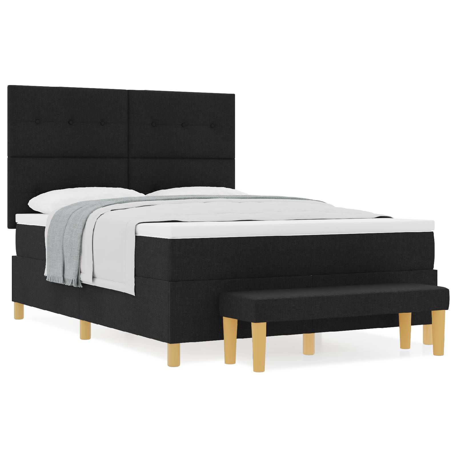 vidaXL Boxspringbett mit Matratze & Bank Schwarz 140x200 cm Stoff