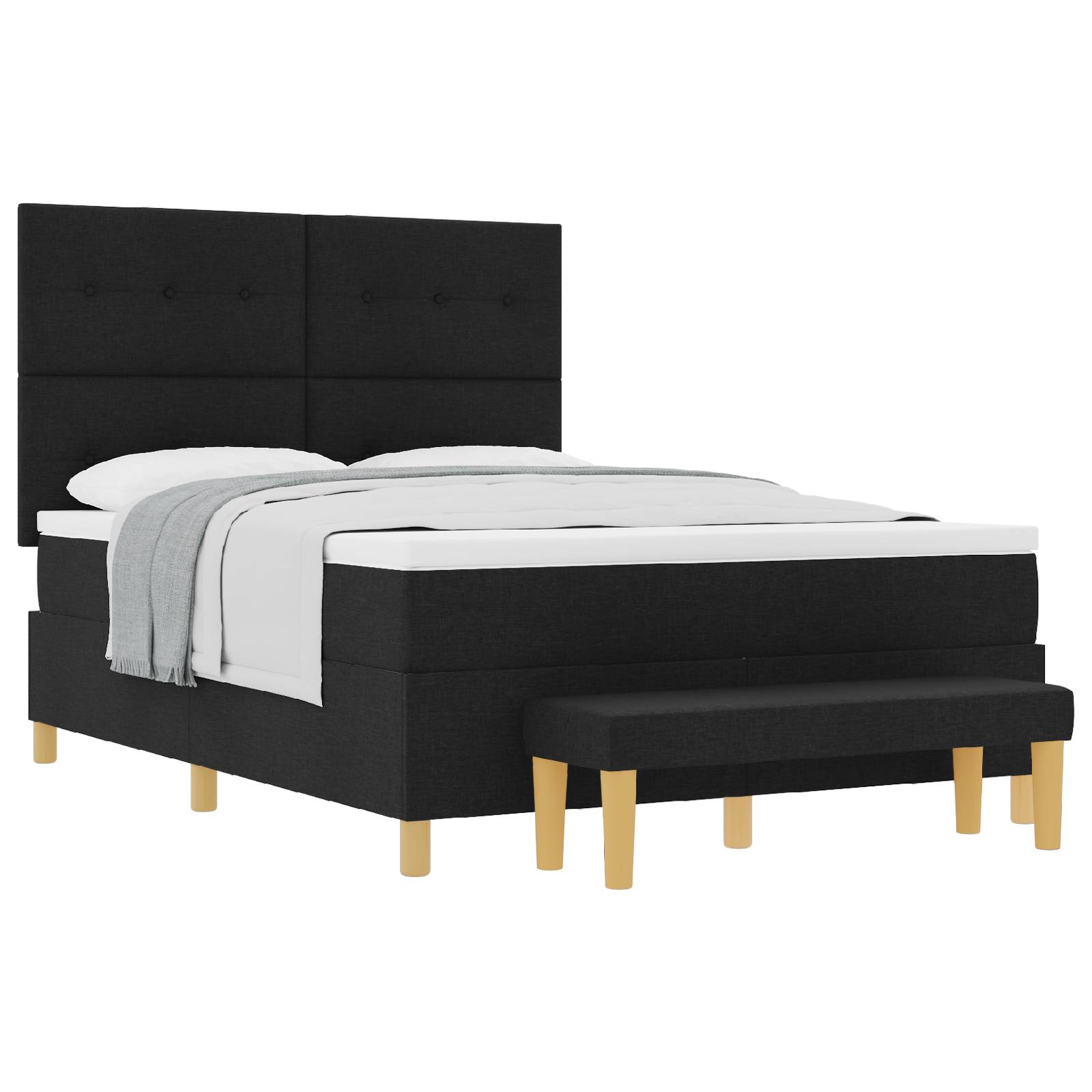 vidaXL Boxspringbett mit Matratze & Bank Schwarz 140x200 cm Stoff