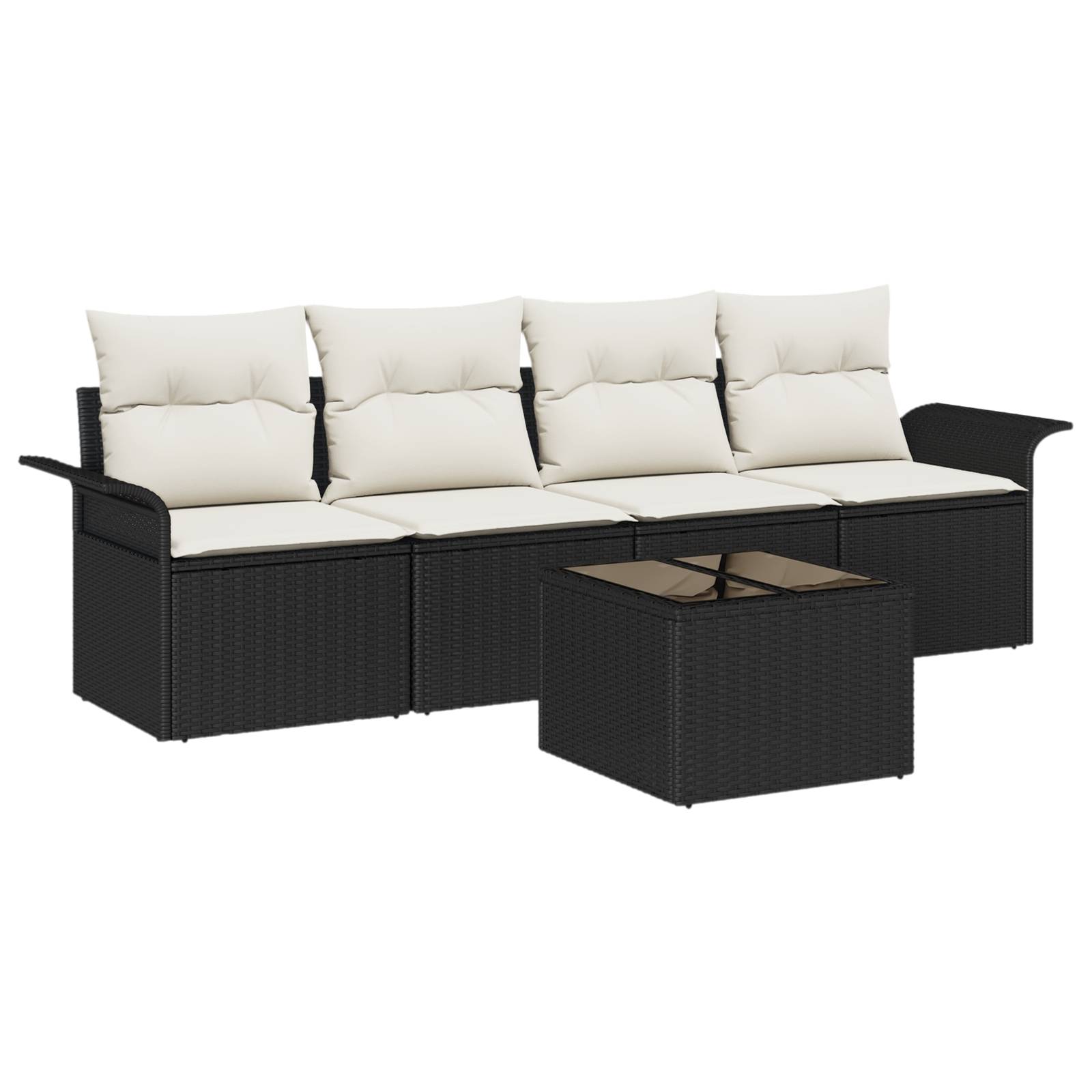 vidaXL 5-teiliges Garten-Sofa-Set mit Kissen - Schwarzes Poly-Rattan