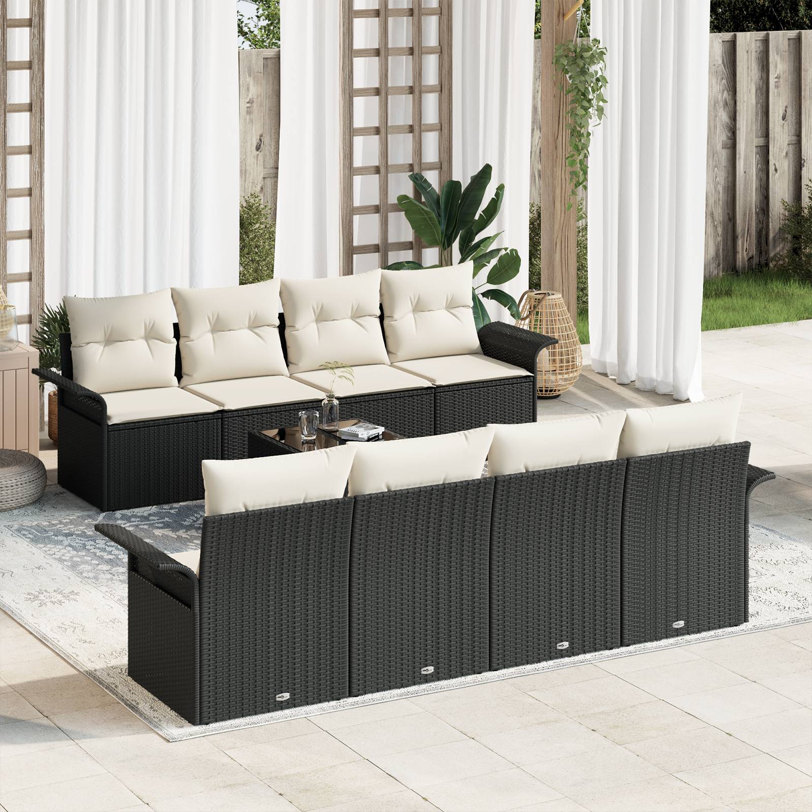 vidaXL 9-tlg. Garten-Sofagarnitur mit Kissen Schwarz Poly Rattan