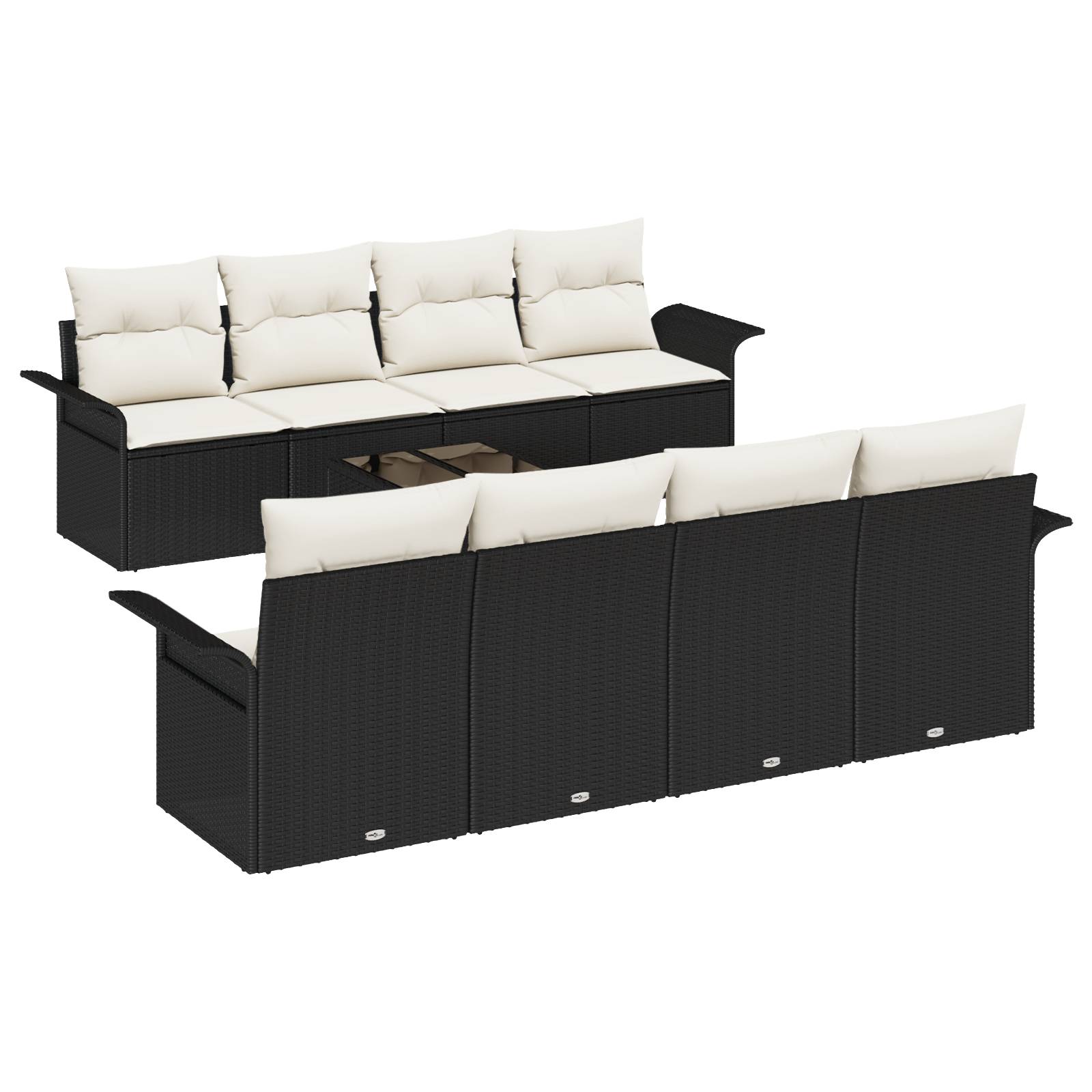vidaXL 9-tlg. Garten-Sofagarnitur mit Kissen Schwarz Poly Rattan