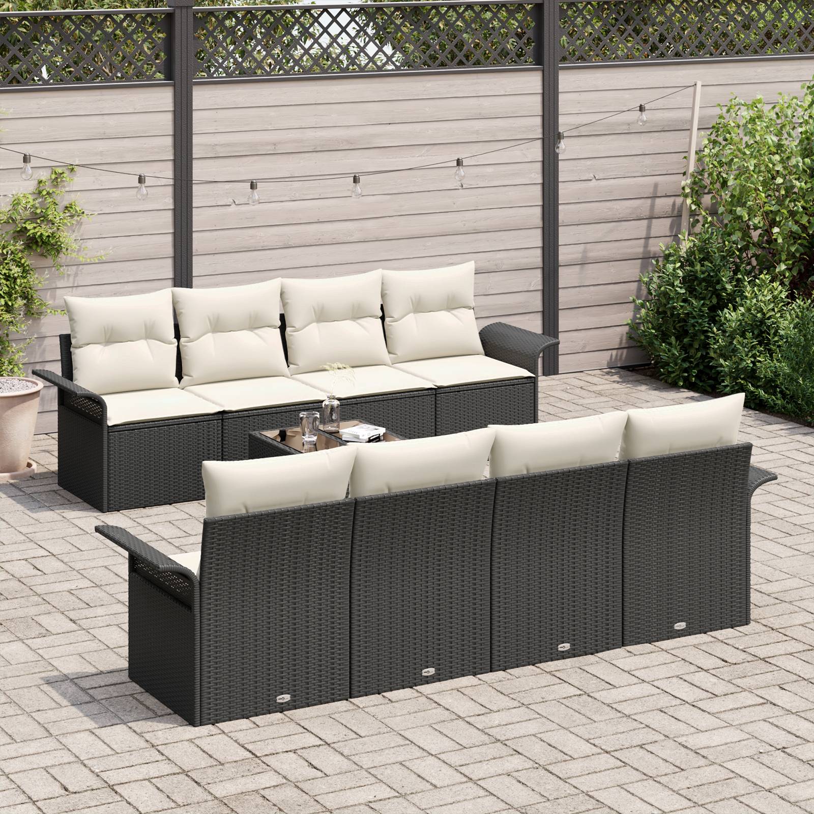vidaXL 9-tlg. Garten-Sofagarnitur mit Kissen Schwarz Poly Rattan
