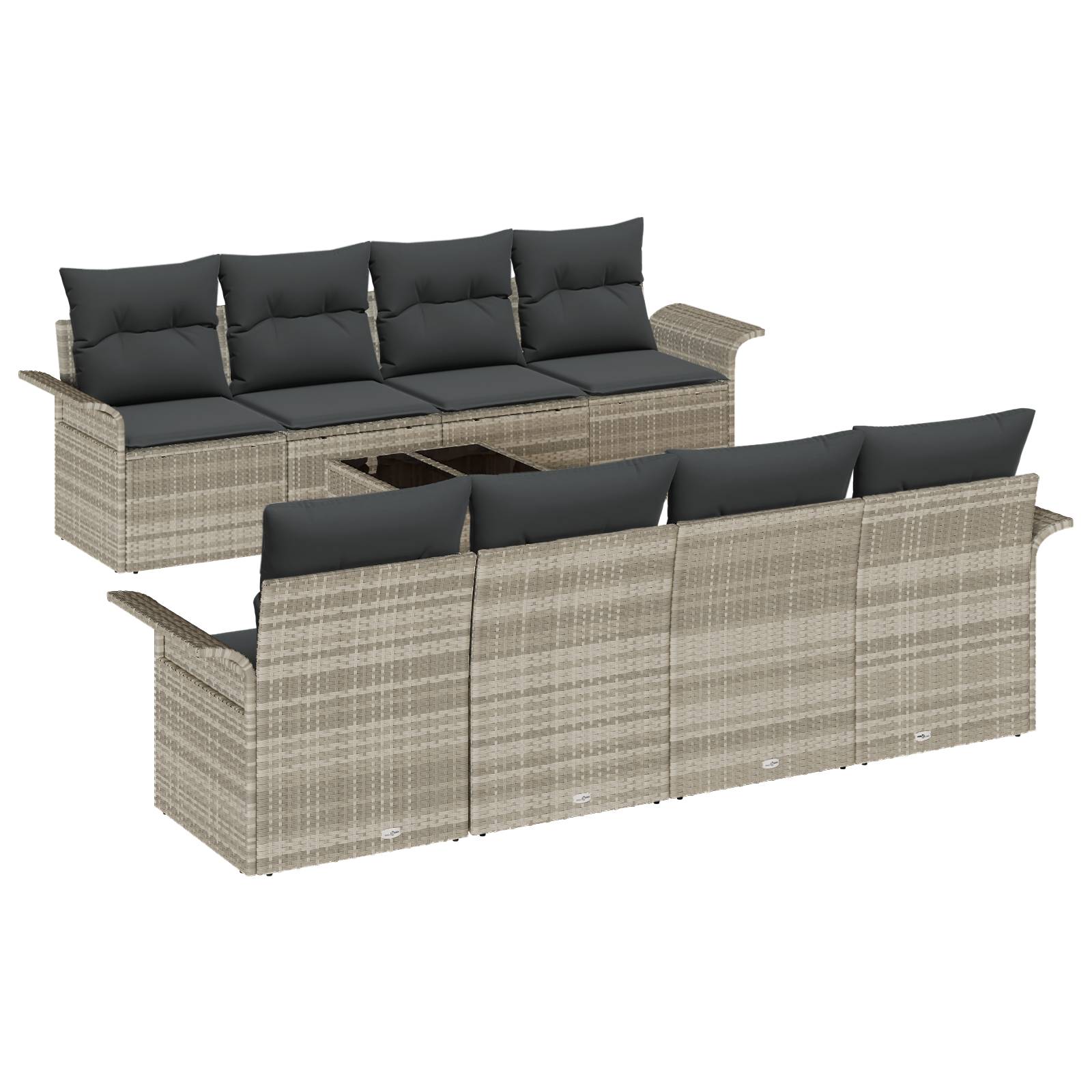 vidaXL 9-teiliges Garten Sofaset mit Kissen Hellgrau Poly Rattan
