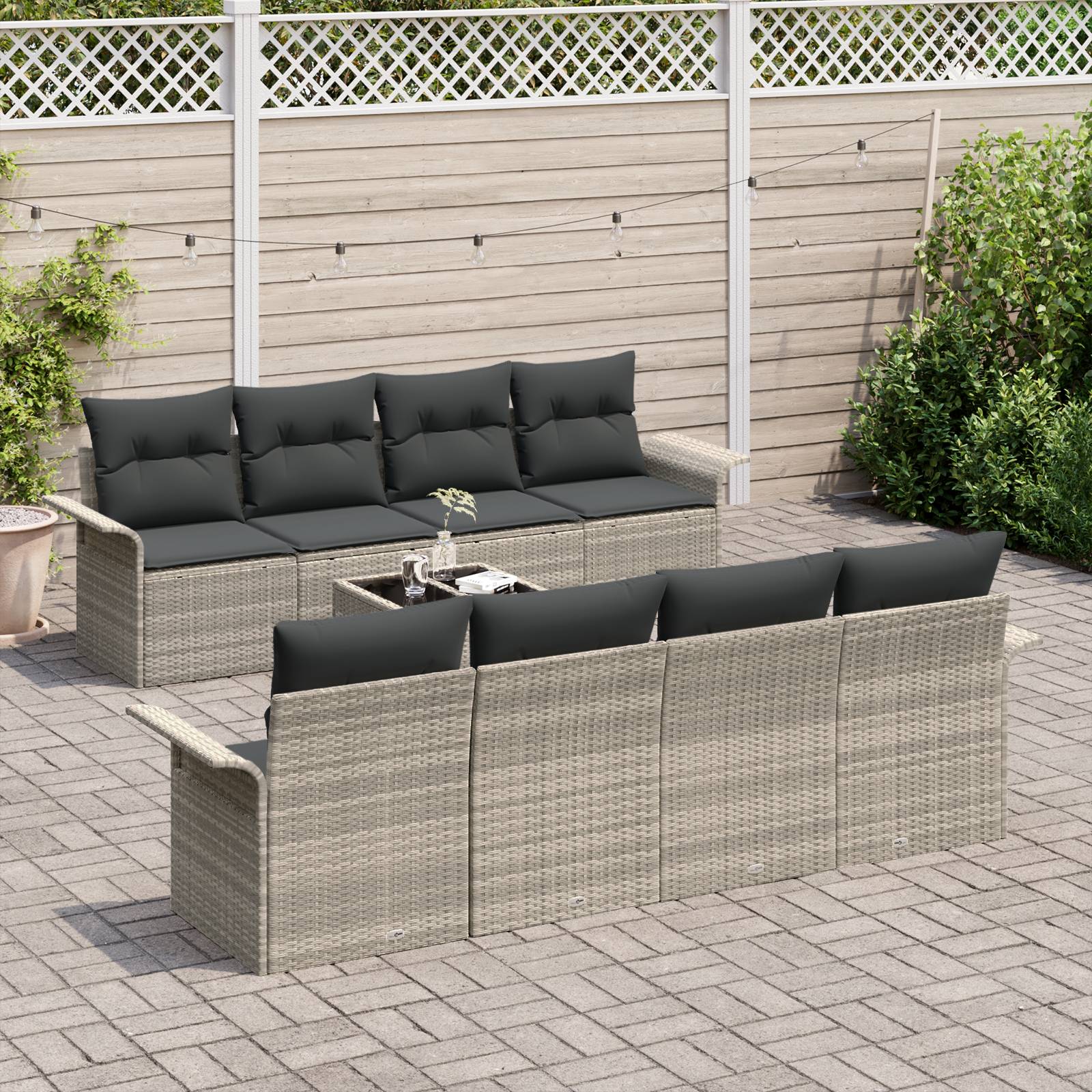 vidaXL 9-teiliges Garten Sofaset mit Kissen Hellgrau Poly Rattan