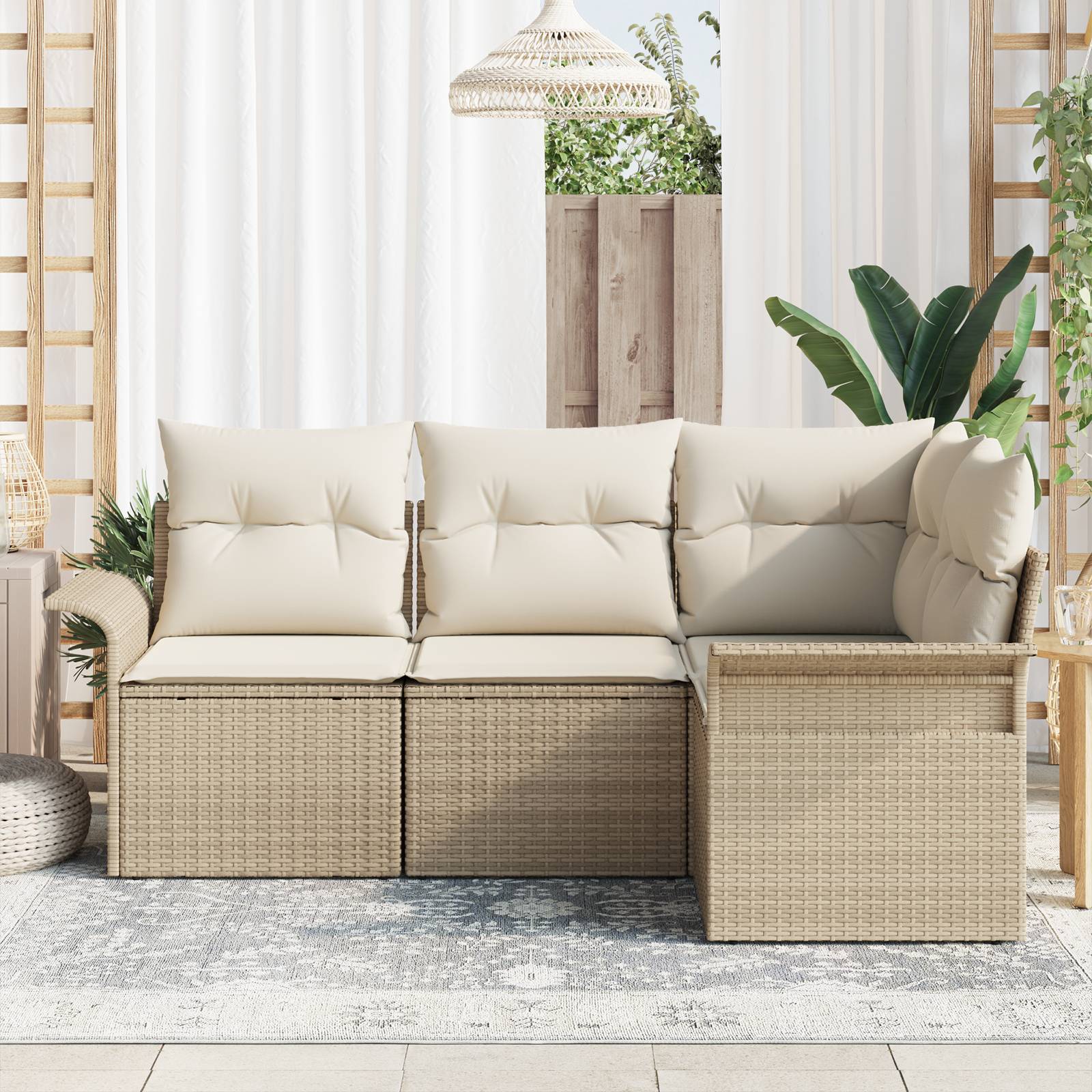 vidaXL 4-teiliges Garten Sofaset mit Kissen Beige Poly Rattan