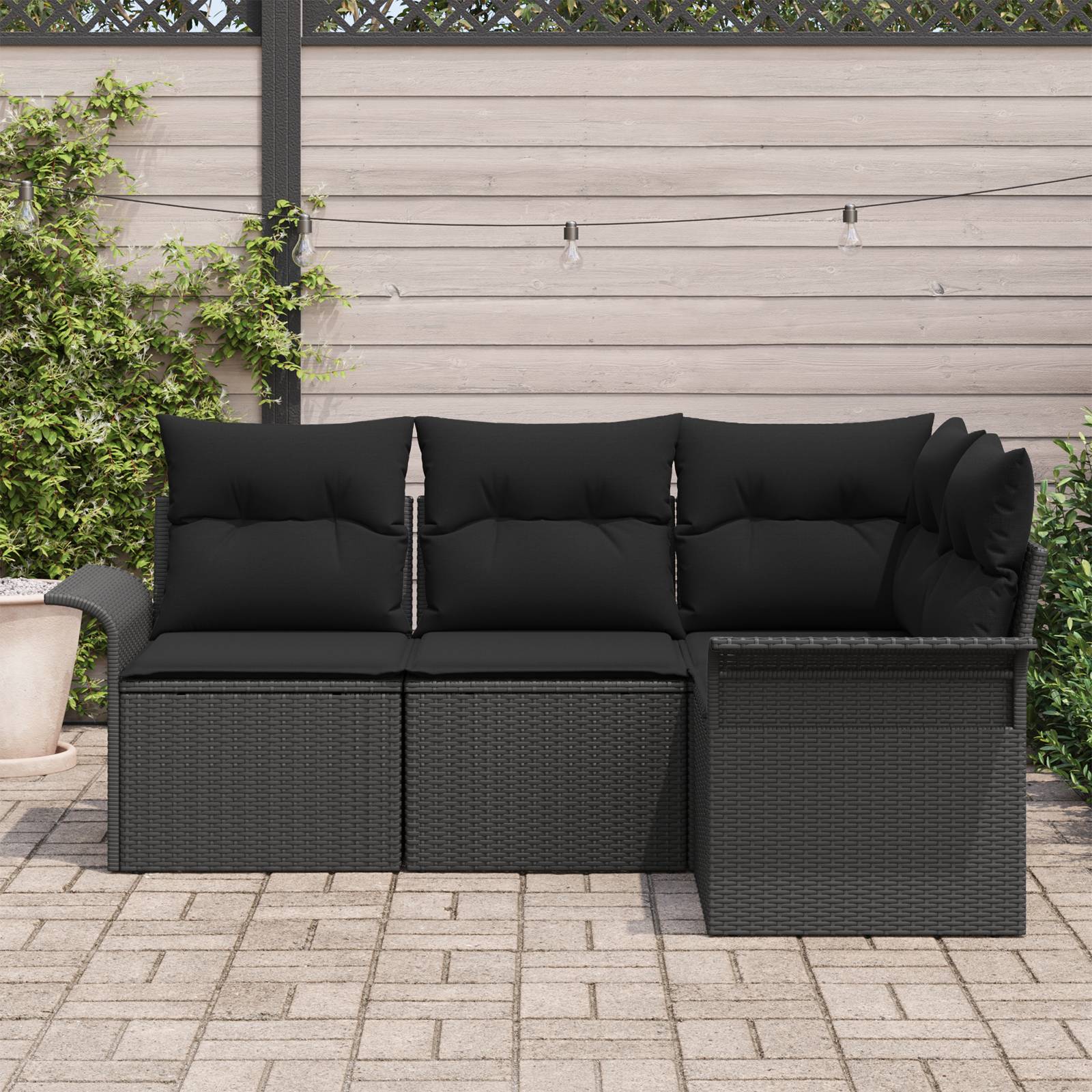 vidaXL 4-teiliges Garten-Sofa-Set mit Kissen Schwarz Poly Rattan