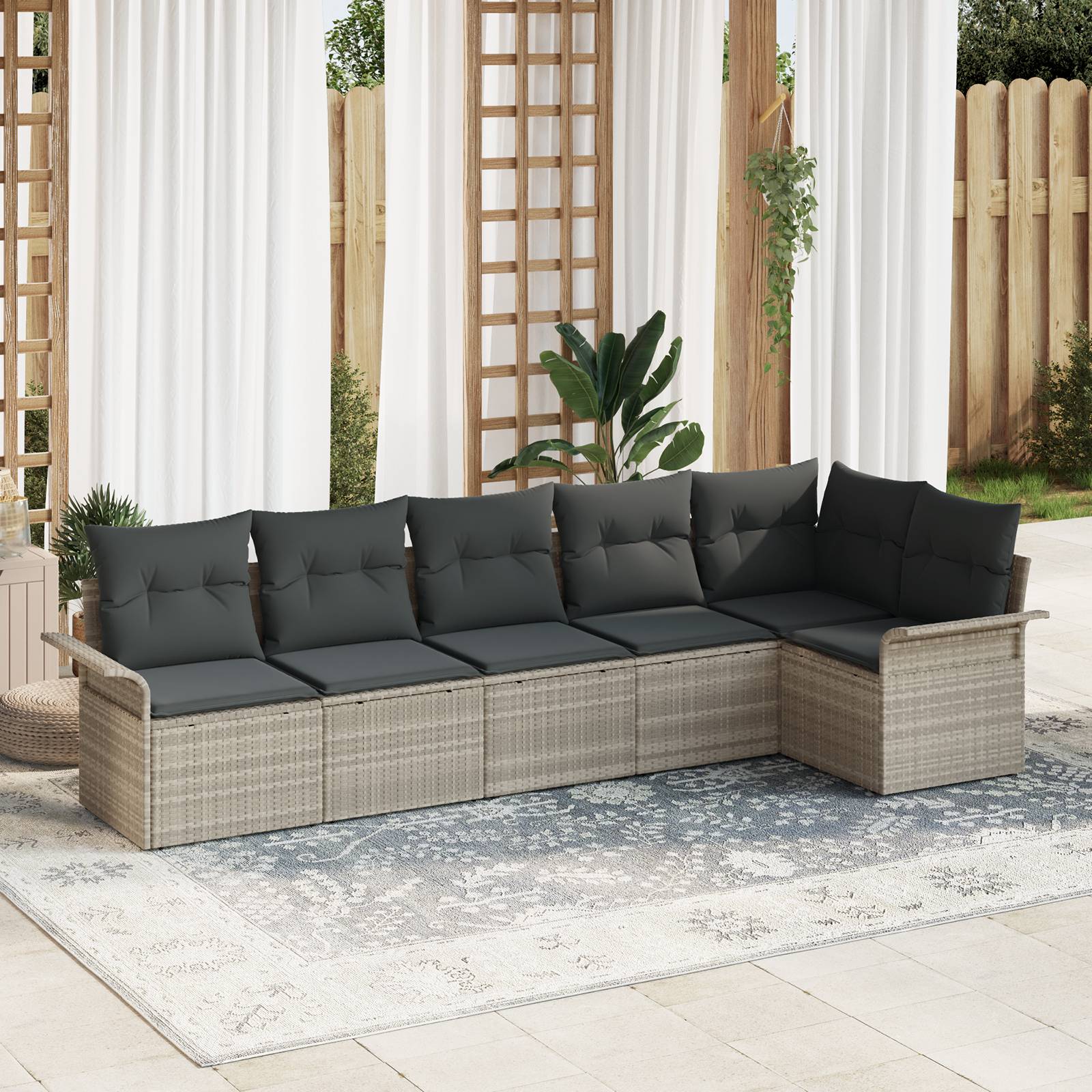 vidaXL 6-teiliges Garten-Sofa-Set mit Kissen Hellgrau Poly Rattan