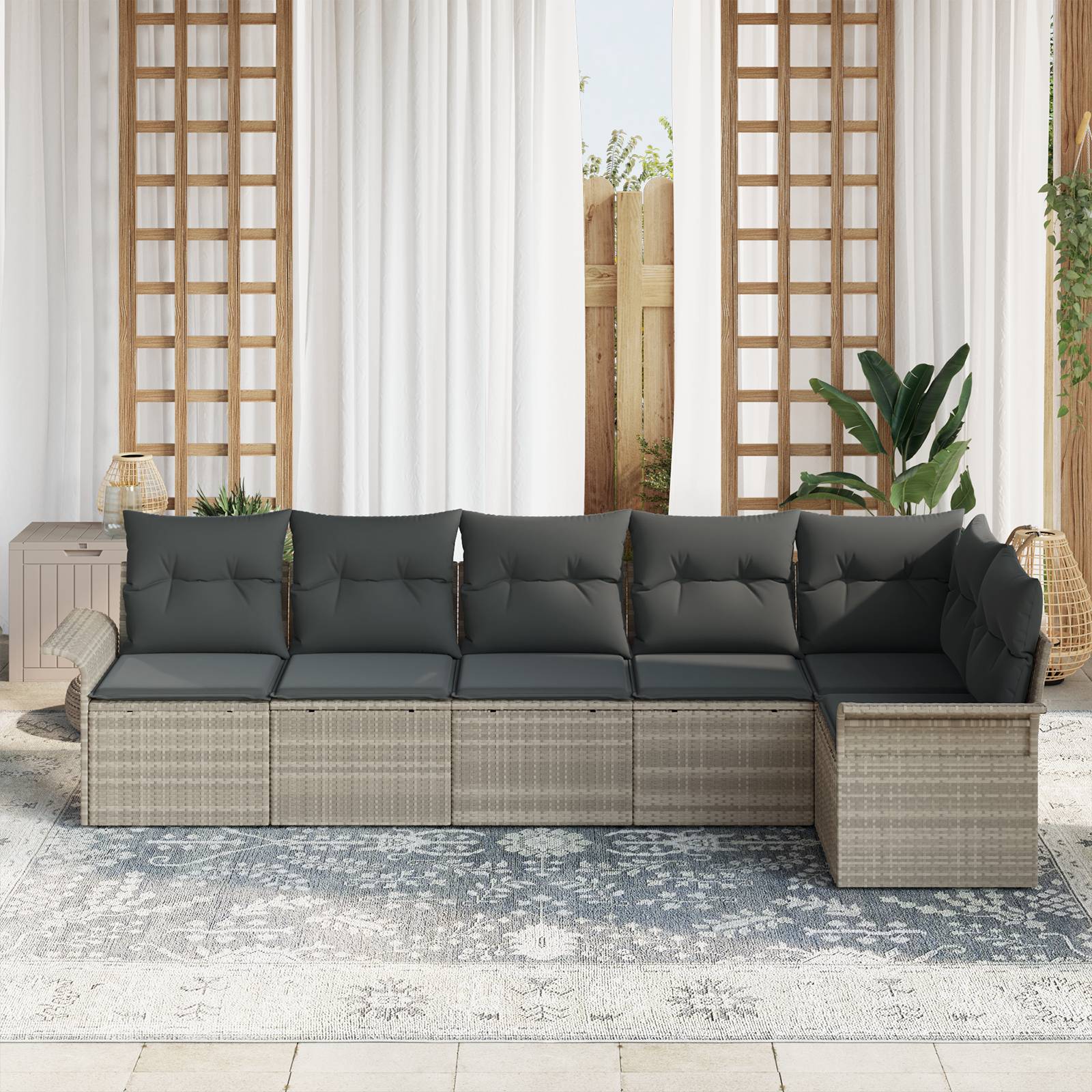 vidaXL 6-teiliges Garten-Sofa-Set mit Kissen Hellgrau Poly Rattan