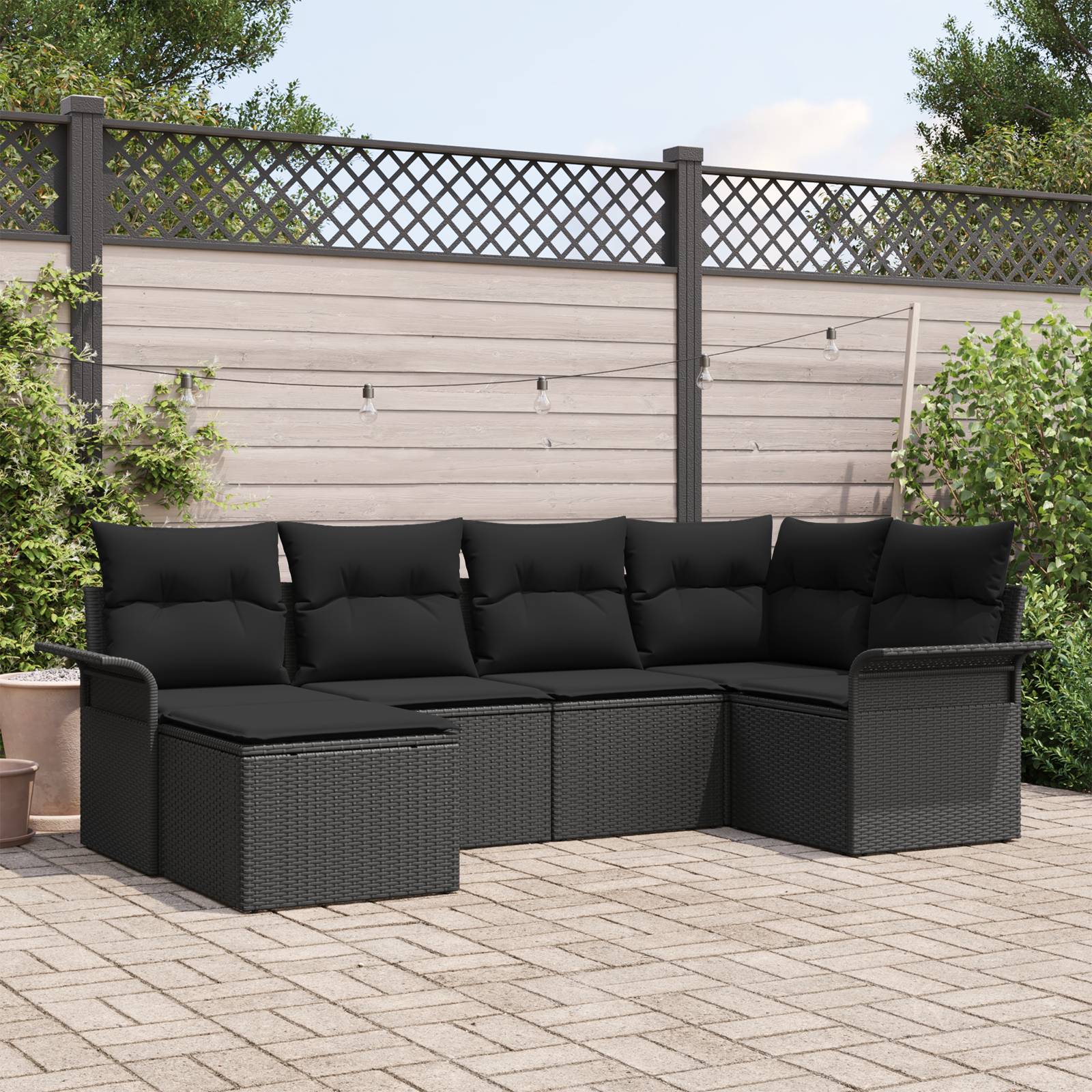 vidaXL 6-teiliges Garten-Sofaset mit Kissen Schwarz Poly-Rattan