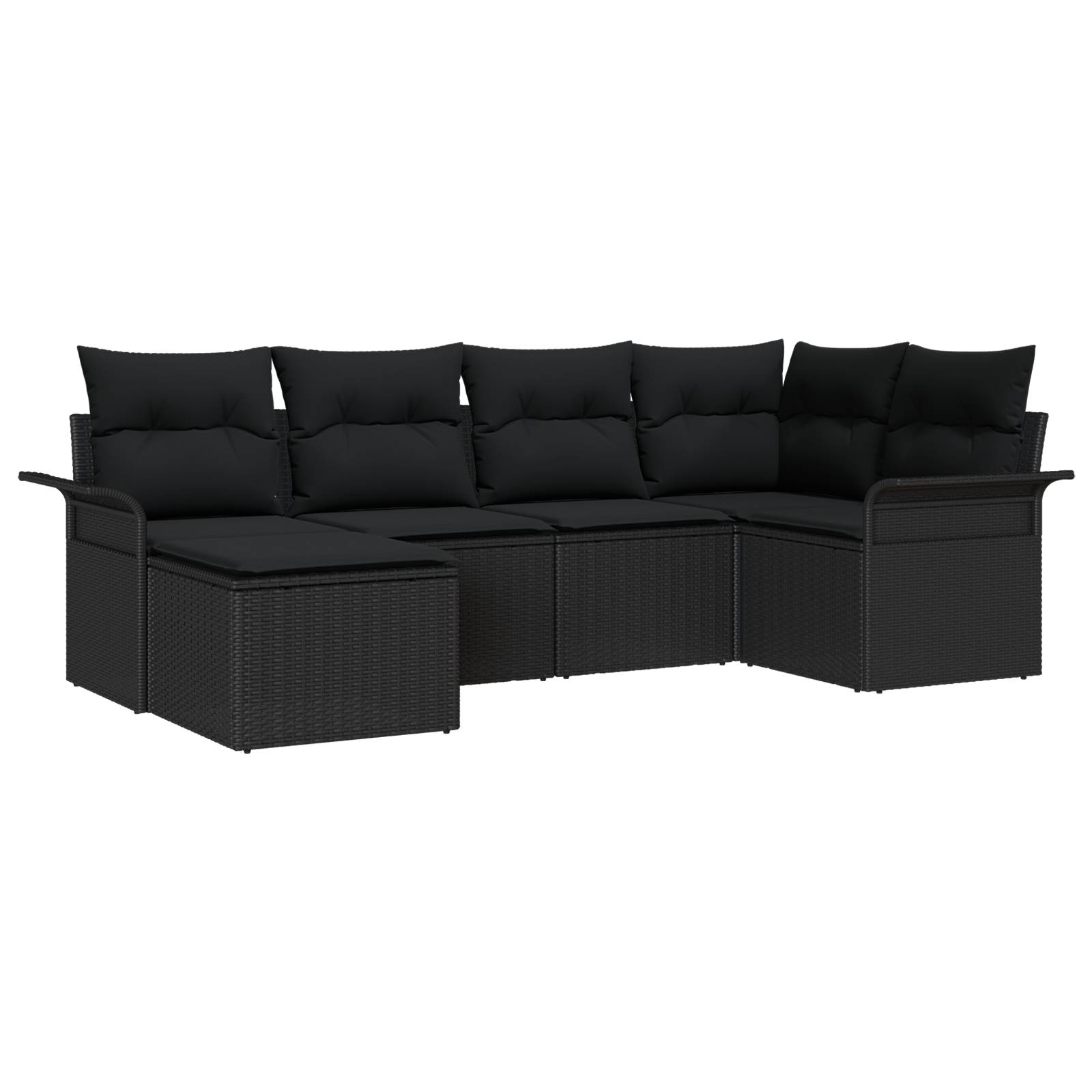 vidaXL 6-teiliges Garten-Sofaset mit Kissen Schwarz Poly-Rattan