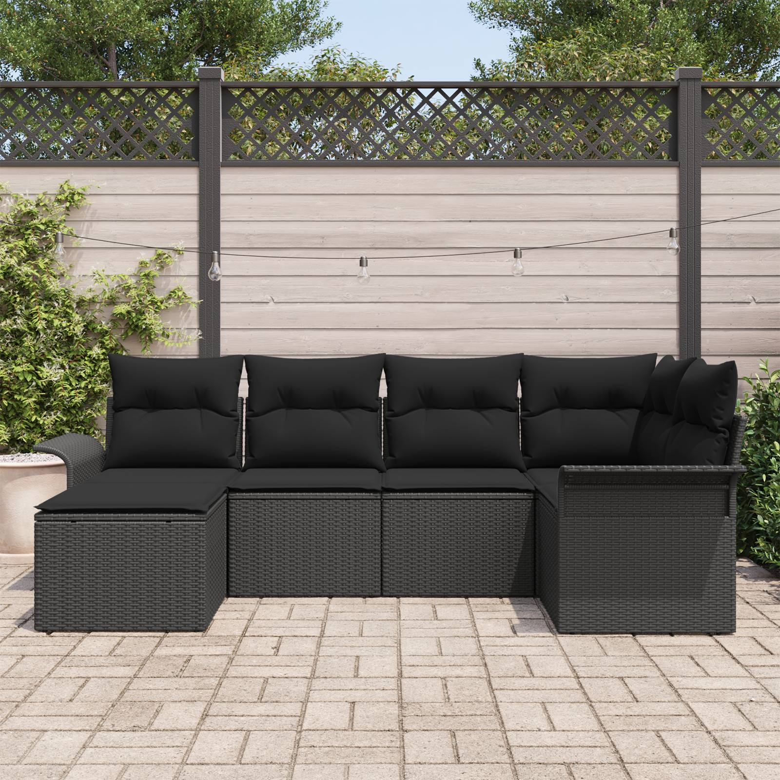 vidaXL 6-teiliges Garten-Sofaset mit Kissen Schwarz Poly-Rattan