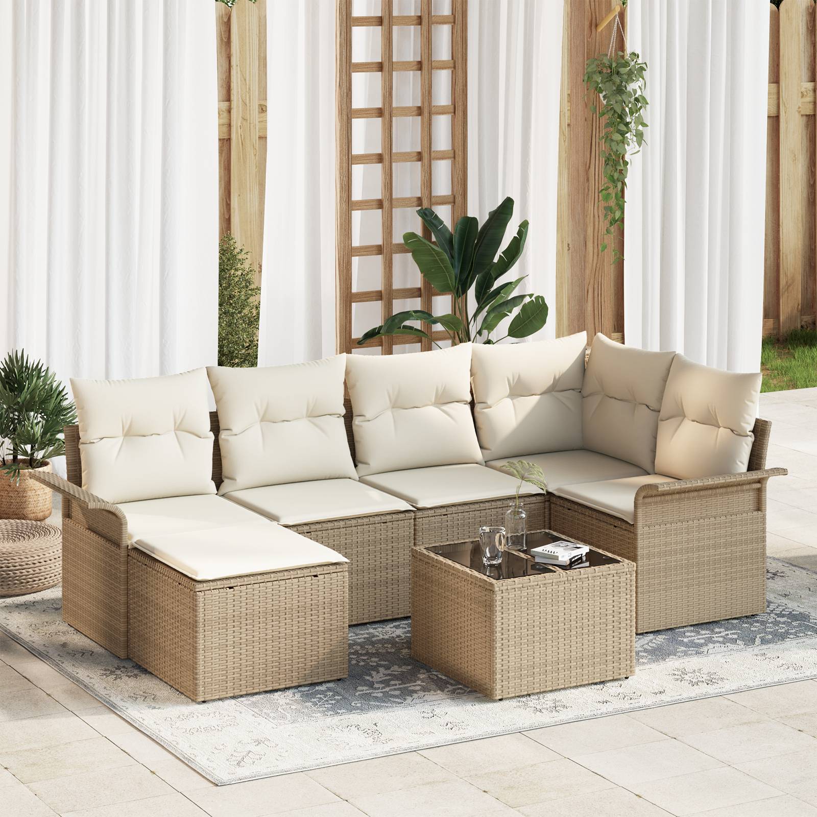 vidaXL 7-teiliges Garten Sofa Set mit Kissen Braunes Poly Rattan