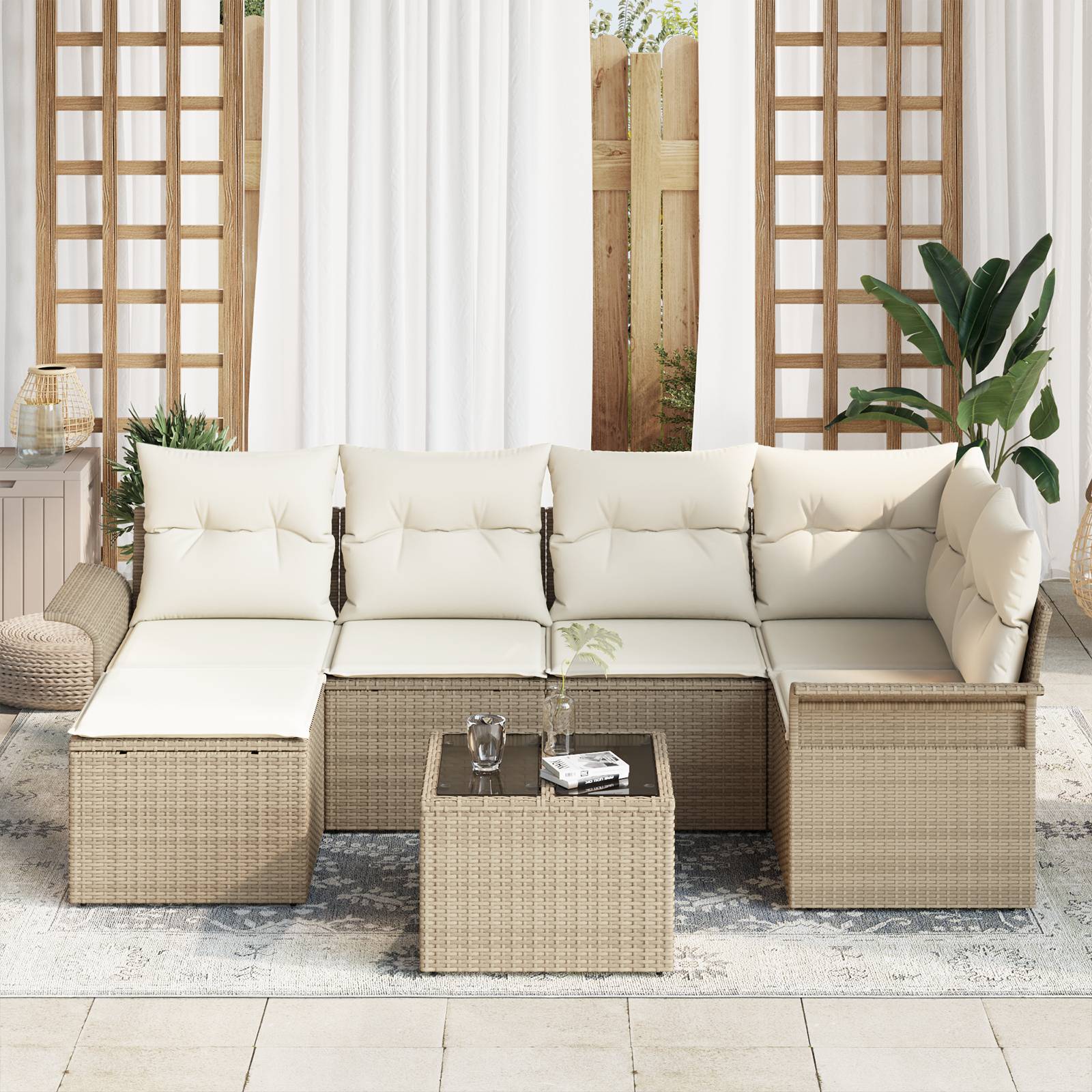 vidaXL 7-teiliges Garten Sofa Set mit Kissen Braunes Poly Rattan