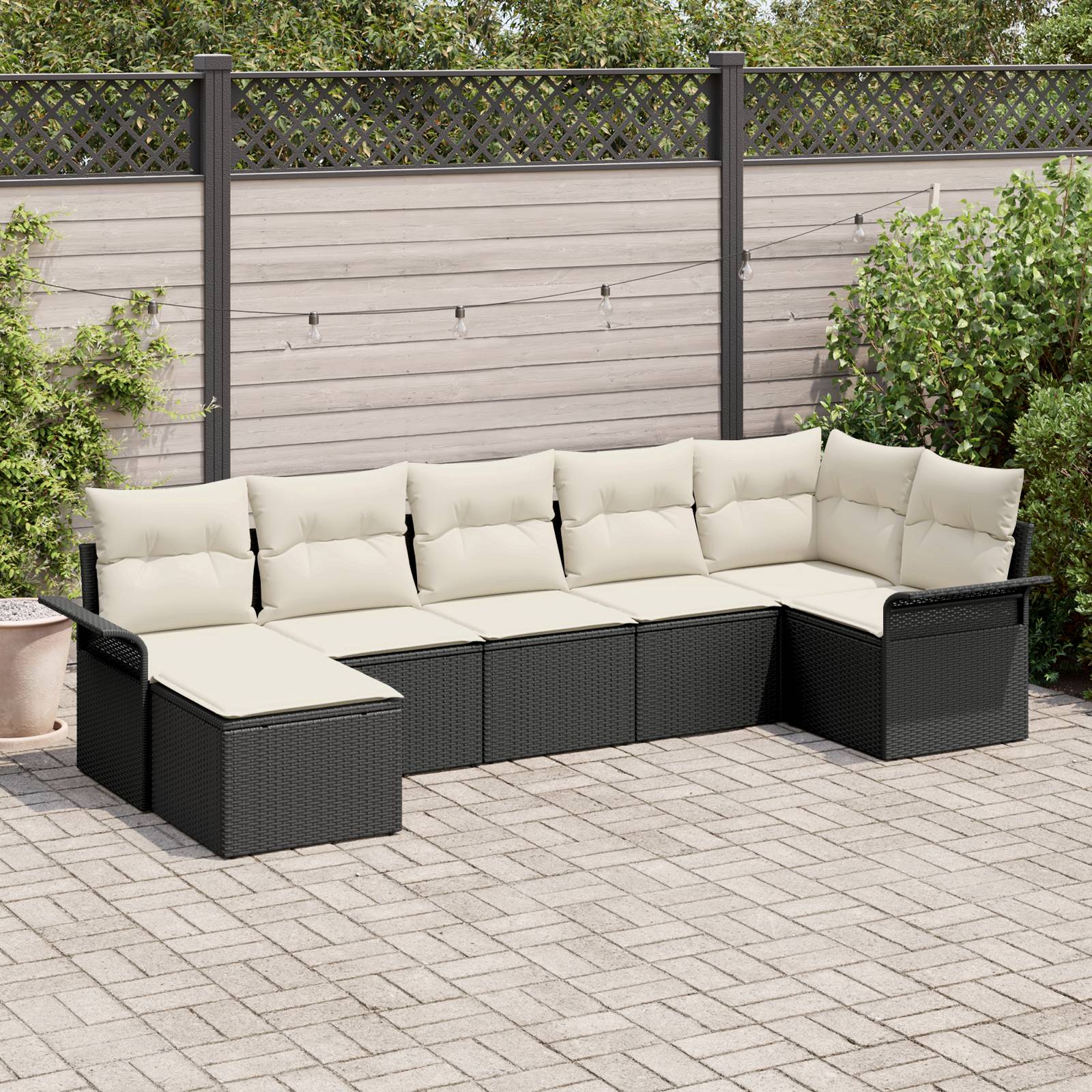 vidaXL 7-teiliges Garten Sofa Set mit Kissen Schwarz Poly Rattan
