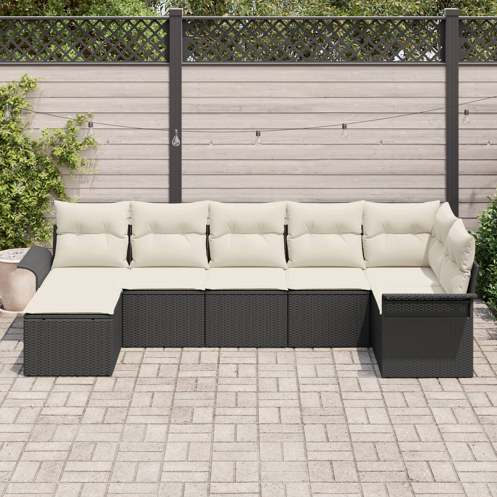 vidaXL 7-teiliges Garten Sofa Set mit Kissen Schwarz Poly Rattan