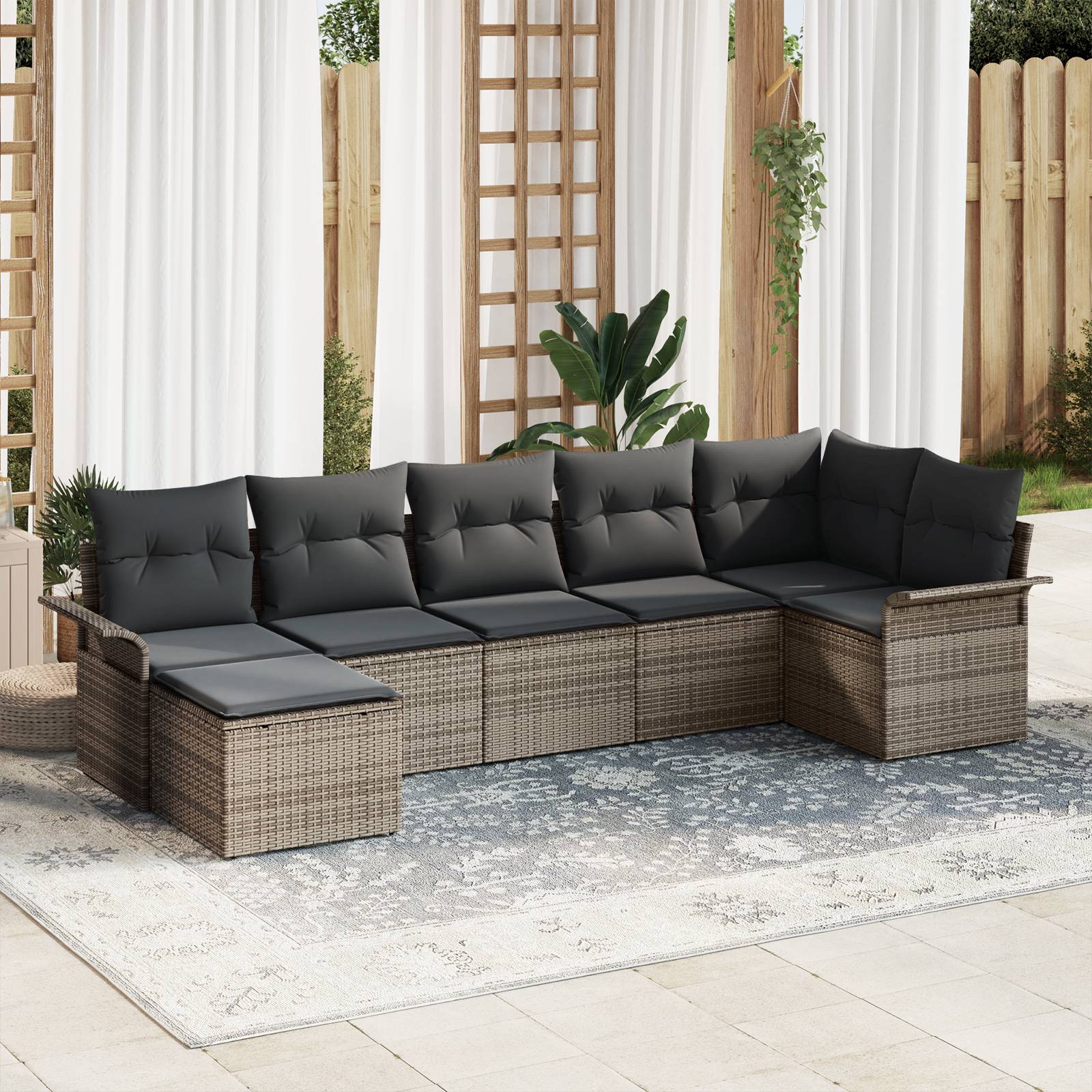 vidaXL 7-teilige Garten Sofa Set mit Kissen Grau Poly Rattan