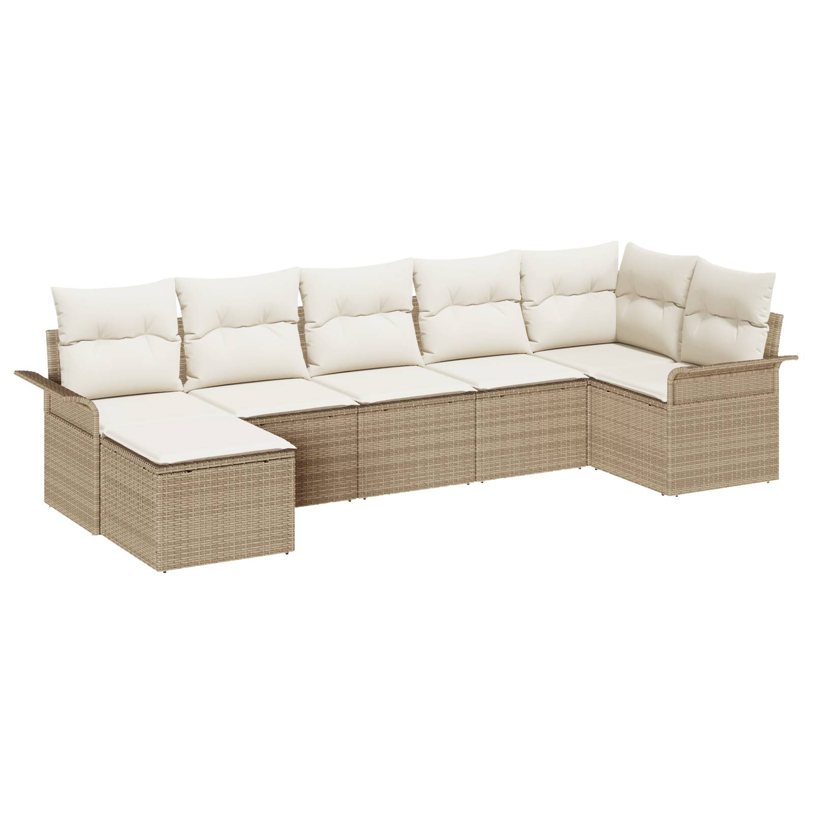 vidaXL 7-teiliges Garten-Sofa-Set mit Kissen Beige Poly Rattan