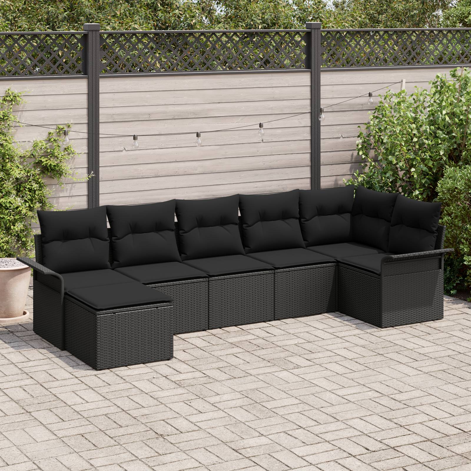 vidaXL 7-teiliges Garten Sofa Set mit Kissen Schwarz Poly Rattan