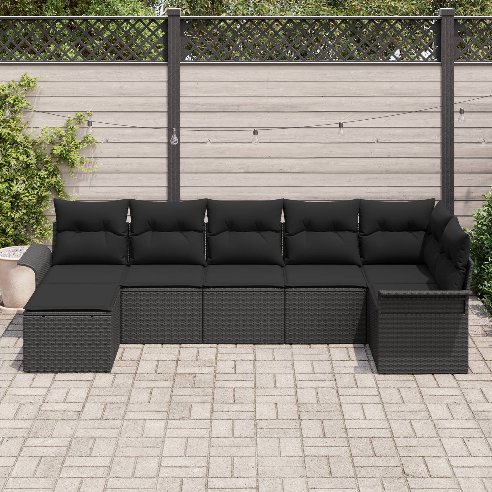 vidaXL 7-teiliges Garten Sofa Set mit Kissen Schwarz Poly Rattan
