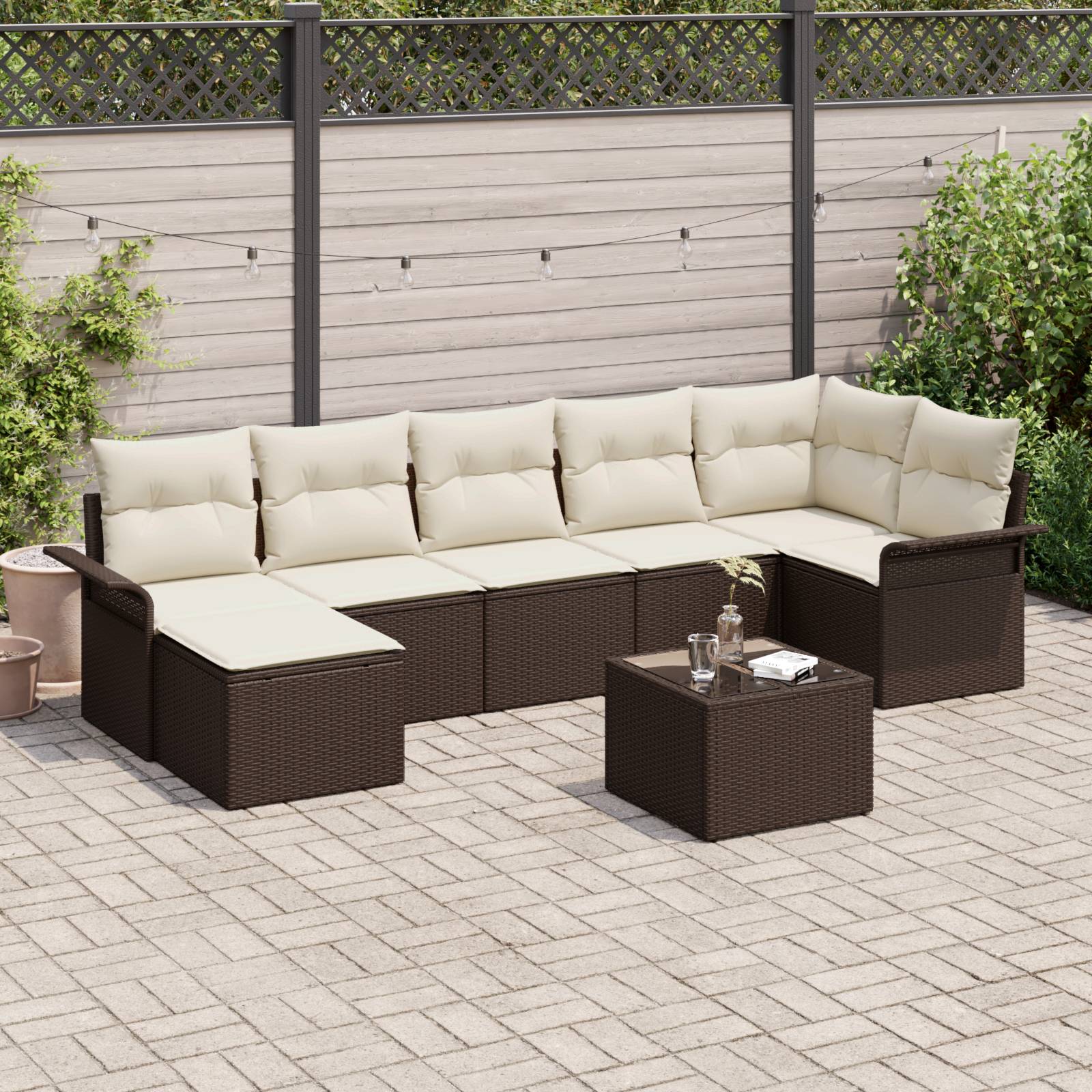 vidaXL 7-teiliges Garten-Sofa-Set mit Kissen Grau Poly-Rattan