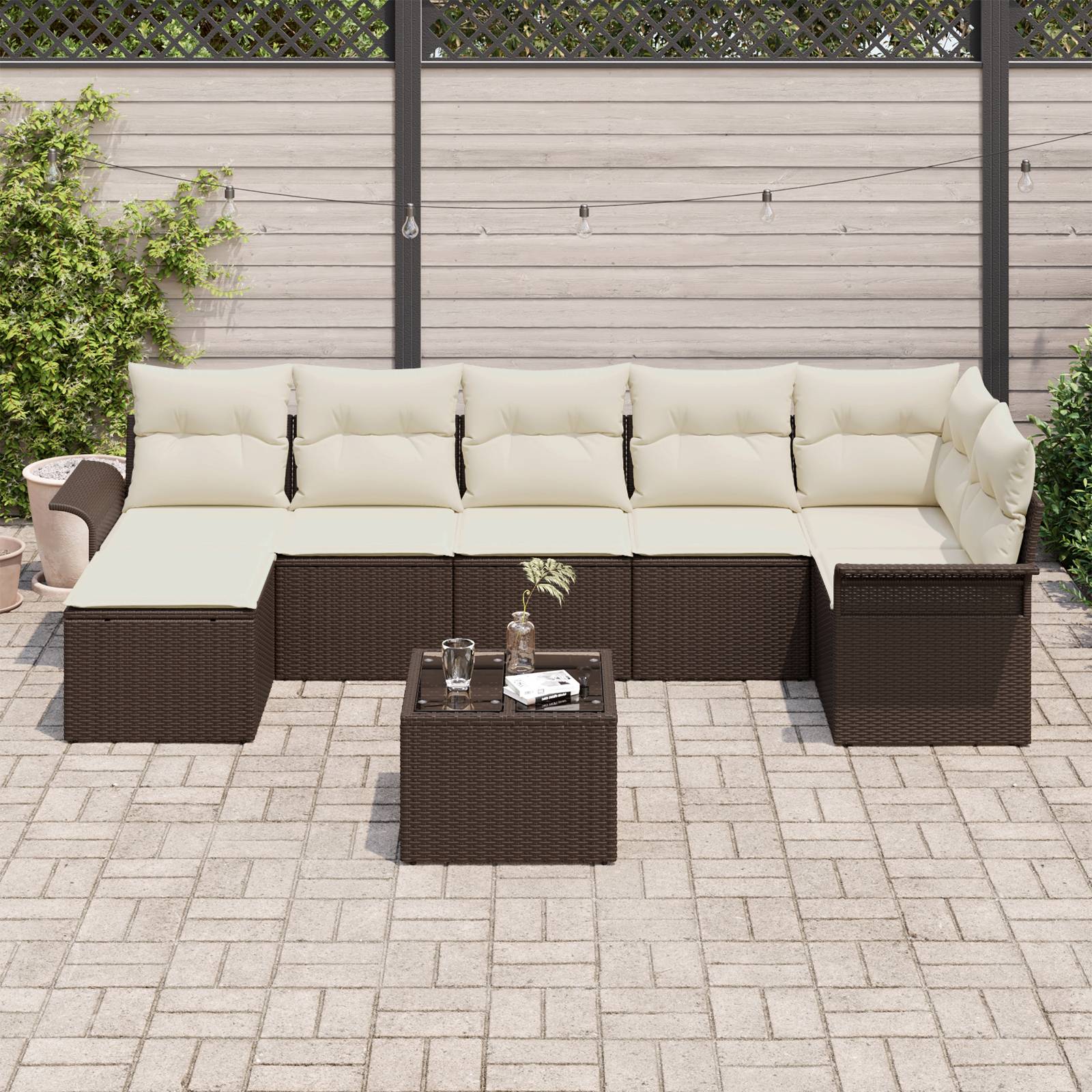 vidaXL 7-teiliges Garten-Sofa-Set mit Kissen Grau Poly-Rattan