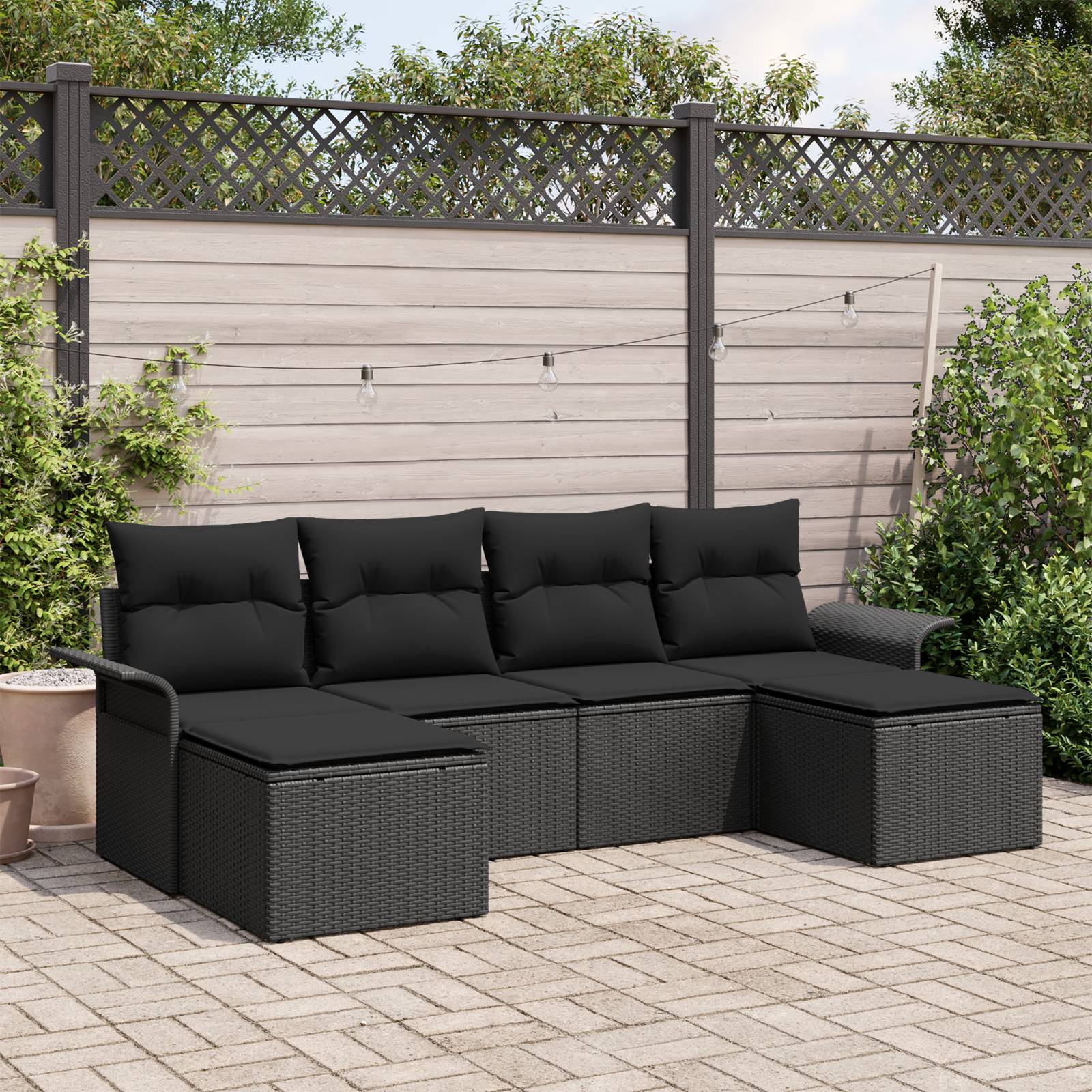 vidaXL 6-teiliges Garten Sofa Set mit Kissen Schwarz Poly Rattan