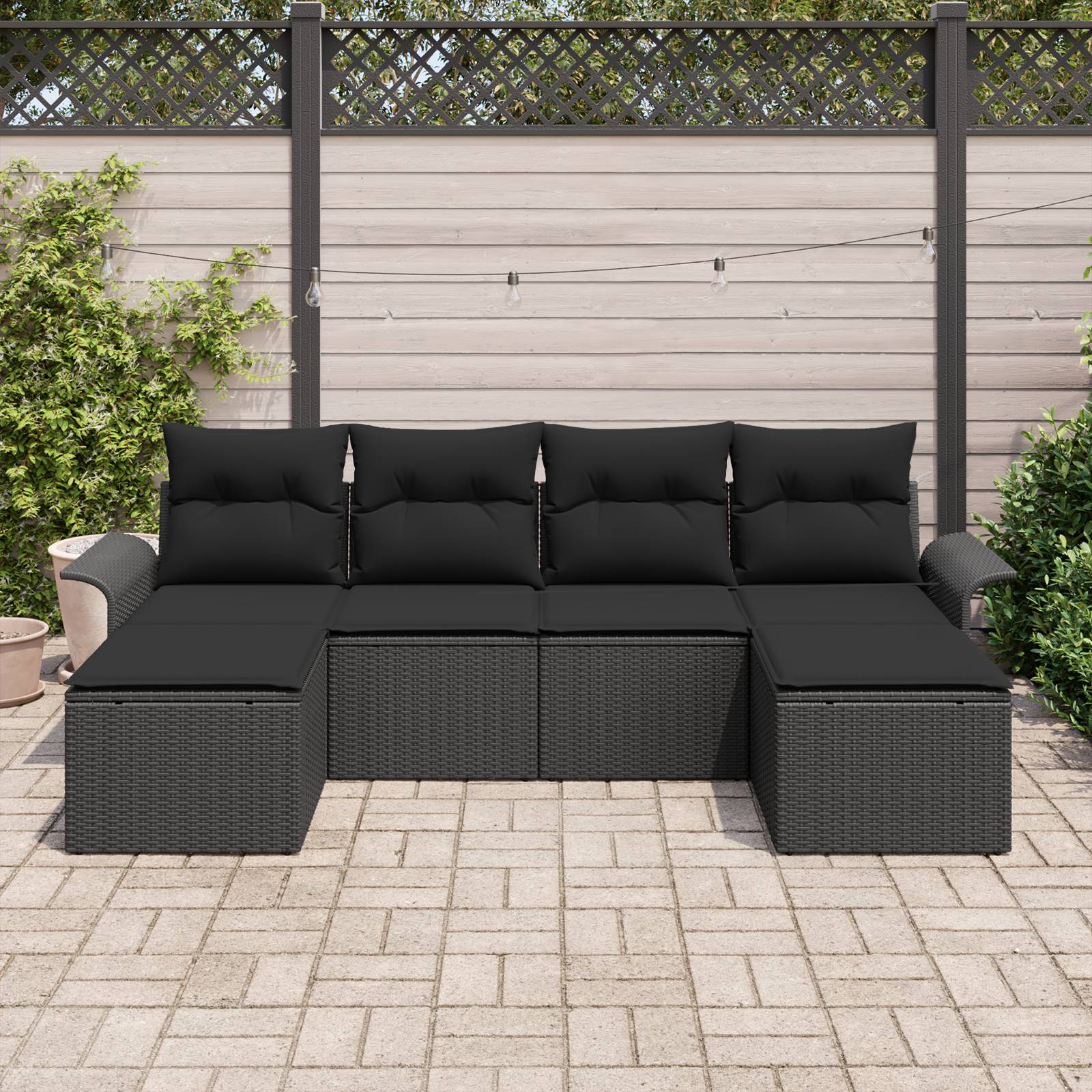 vidaXL 6-teiliges Garten Sofa Set mit Kissen Schwarz Poly Rattan