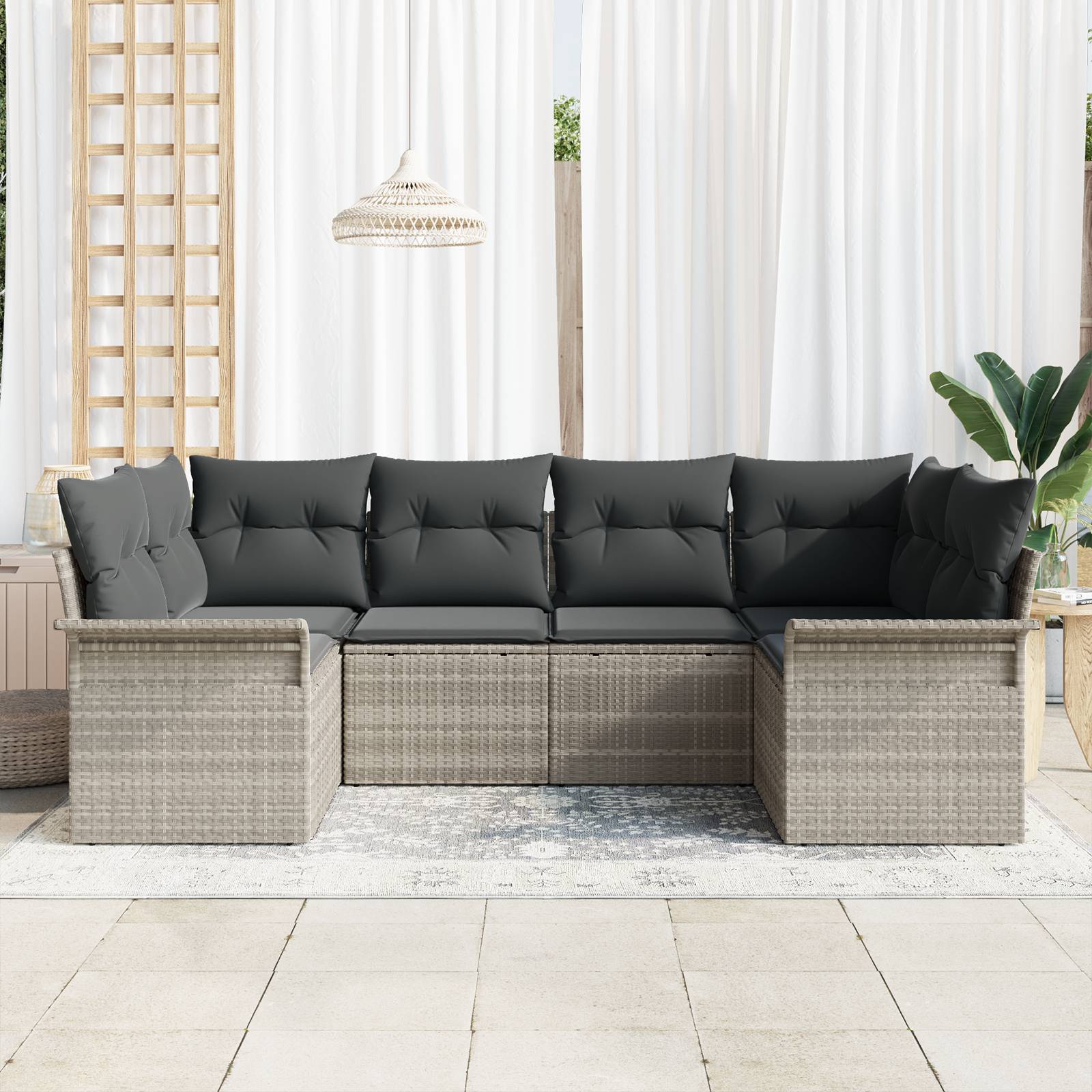 vidaXL 6-teiliges Garten-Sofaset mit Kissen hellgrau aus Poly-Rattan