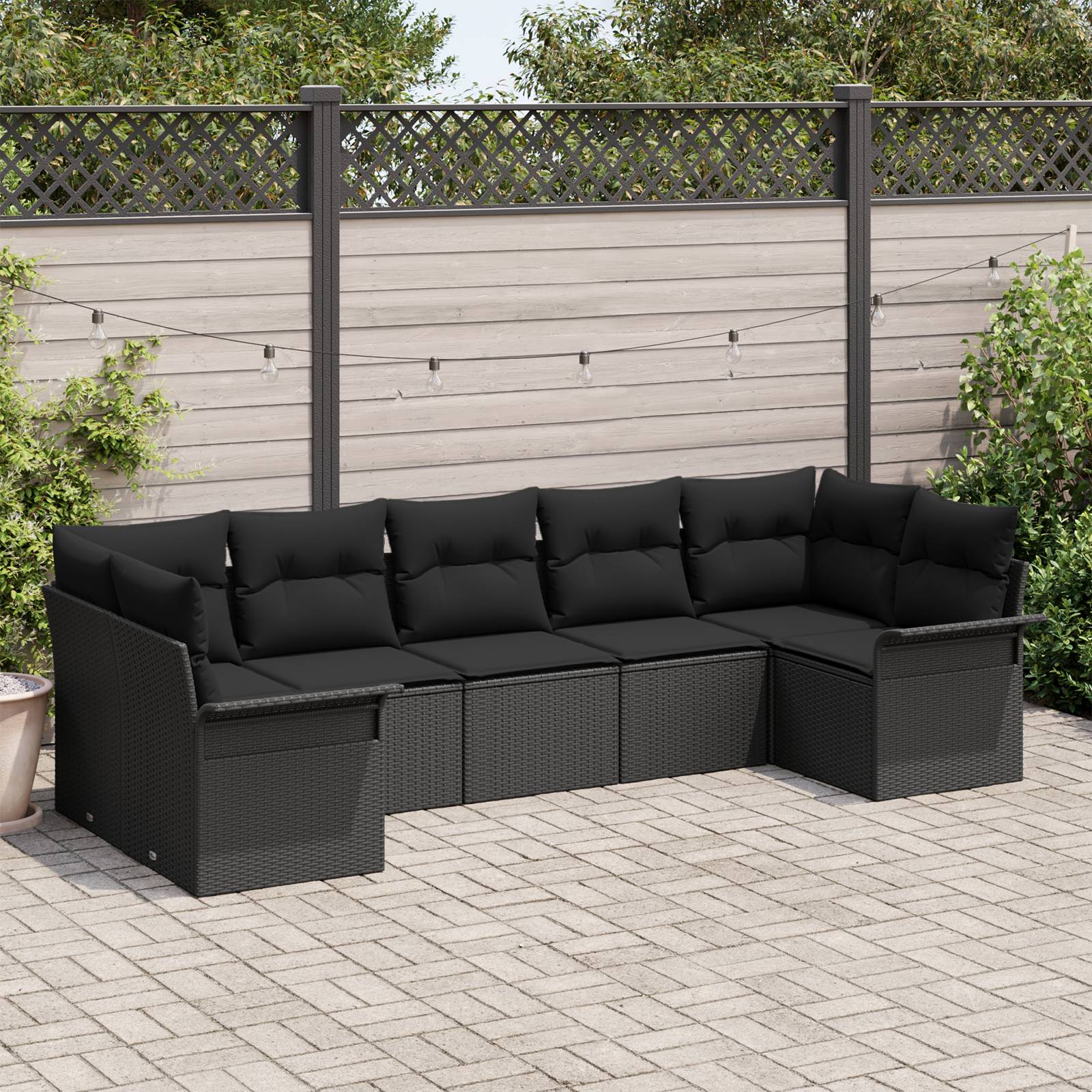 vidaXL 7-teiliges Garten Sofa Set mit Kissen Schwarz Poly Rattan