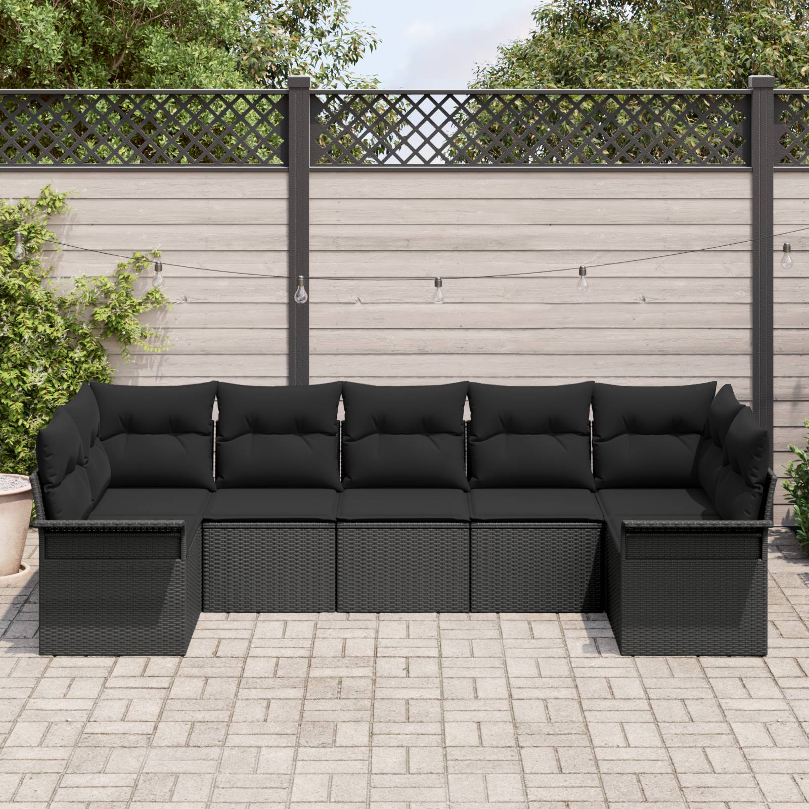 vidaXL 7-teiliges Garten Sofa Set mit Kissen Schwarz Poly Rattan