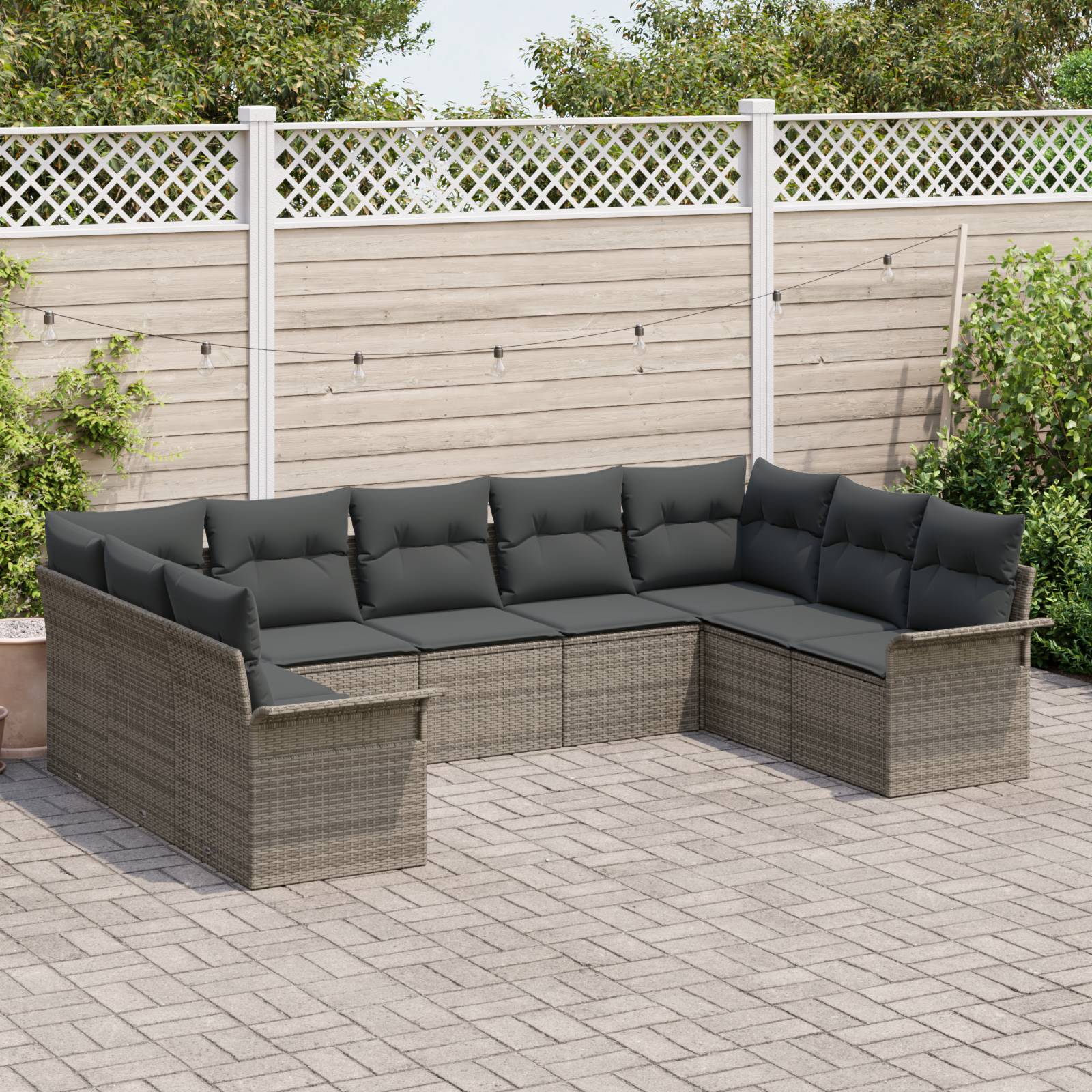 vidaXL 9-tlg. Garten-Sofagarnitur mit Kissen Grau Poly Rattan