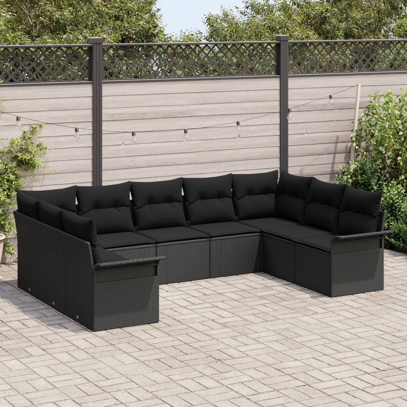 vidaXL 9-teiliges Garten Sofa Set mit Kissen Schwarz Poly Rattan