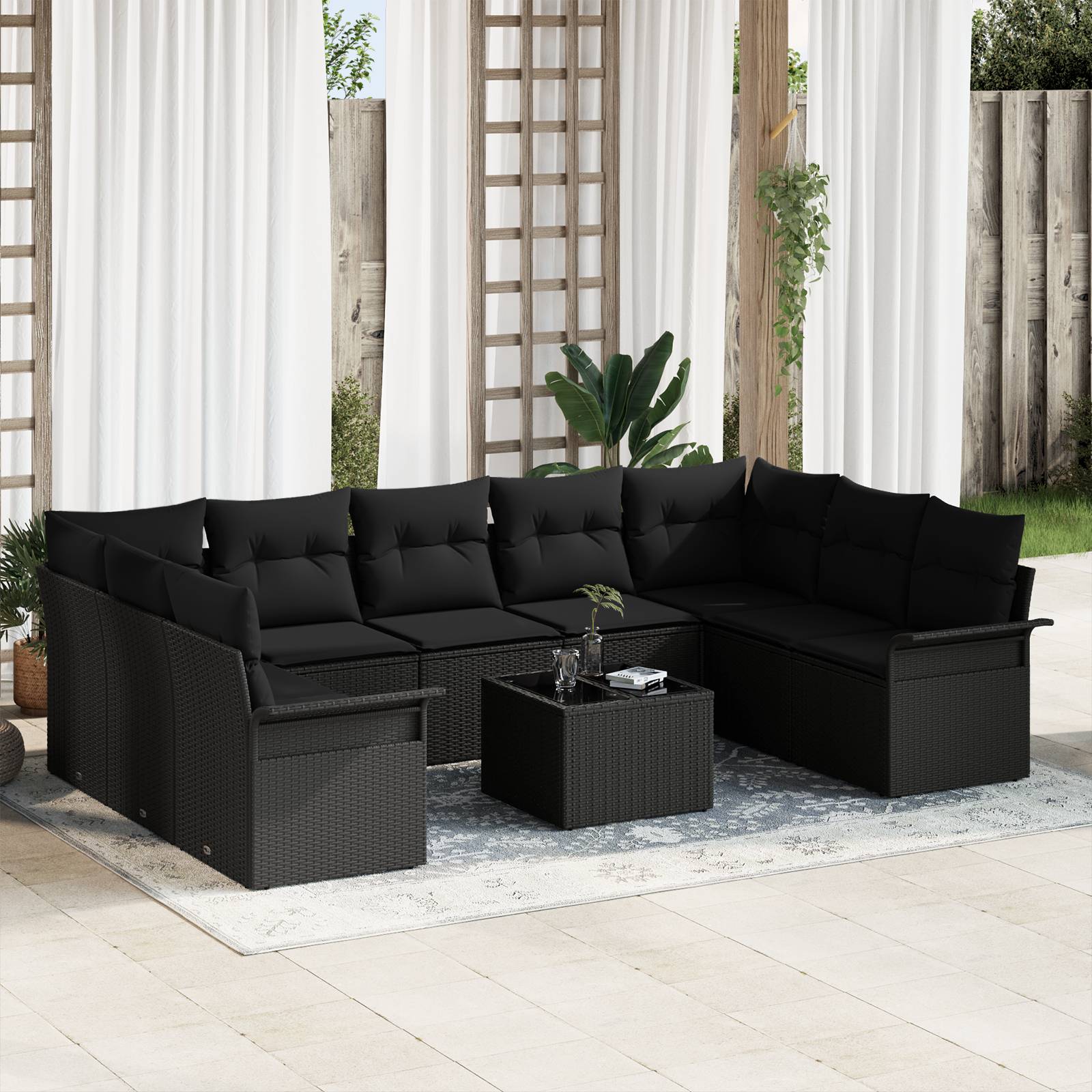 vidaXL 10-tlg. Garten-Sofagarnitur mit Kissen Beige Poly Rattan