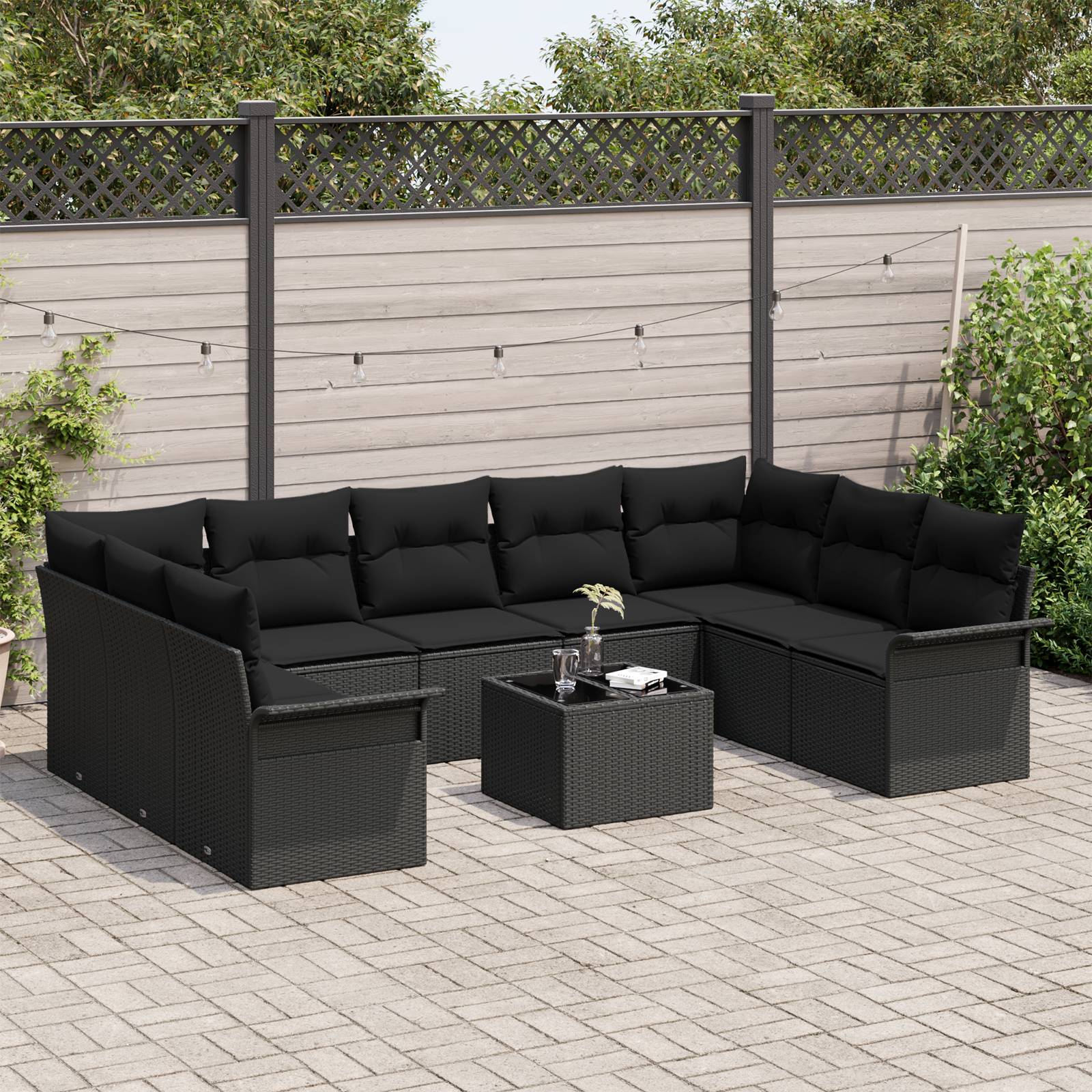 vidaXL 10-tlg. Garten-Sofagarnitur mit Kissen Beige Poly Rattan