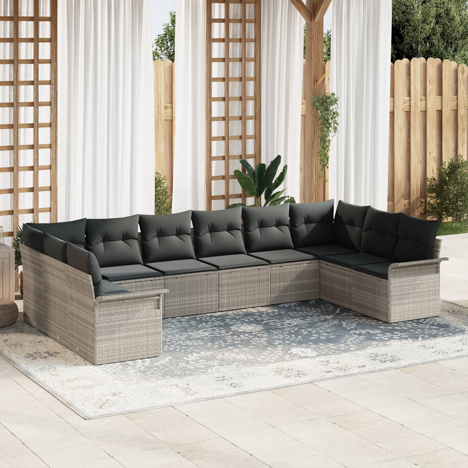 vidaXL 10-teiliges Garten Sofa Set mit Kissen Hellgrau Poly Rattan