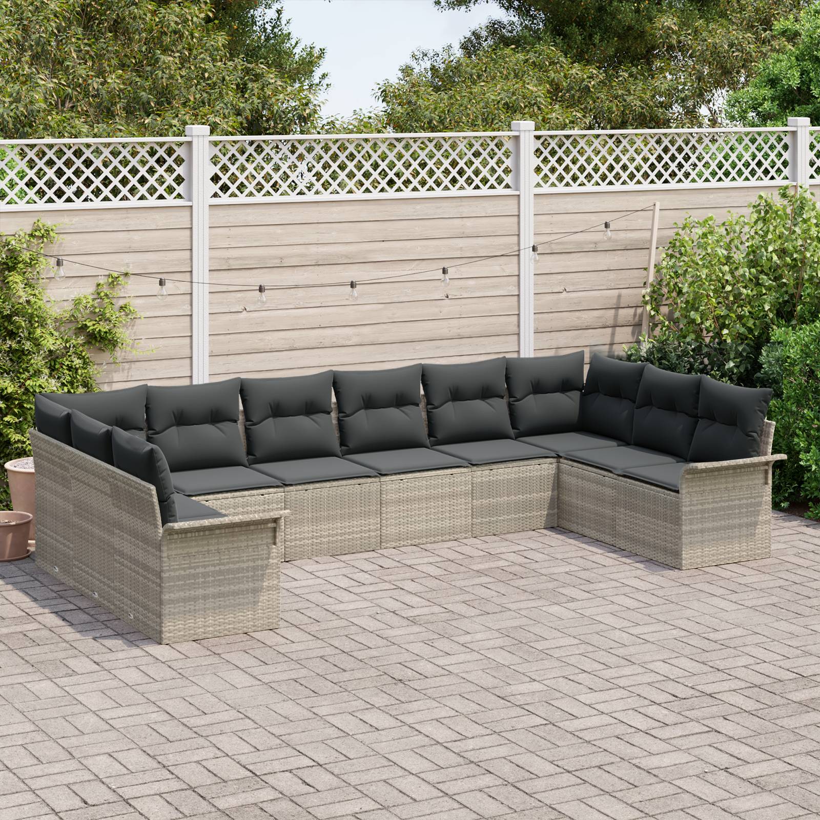 vidaXL 10-teiliges Garten Sofa Set mit Kissen Hellgrau Poly Rattan