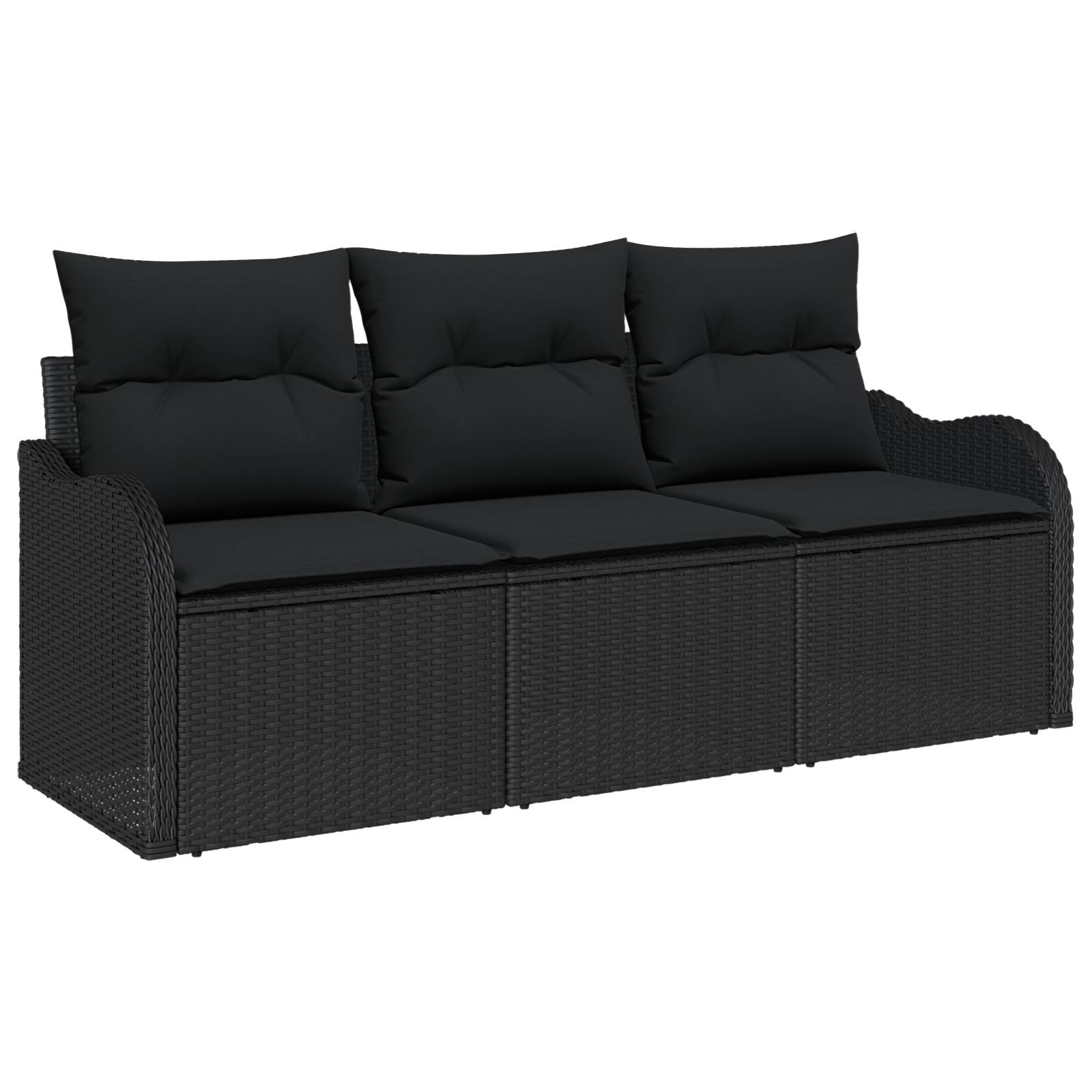 vidaXL 3-tlg. Garten-Sofagarnitur mit Kissen Schwarz Poly Rattan