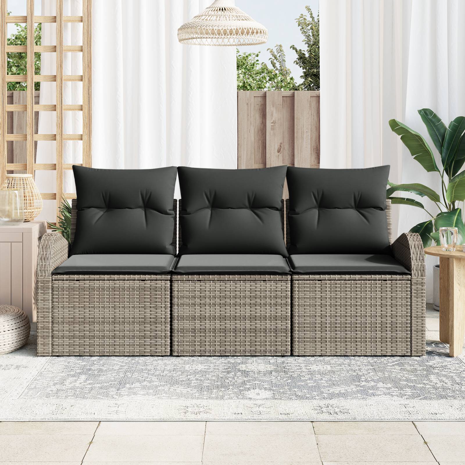 vidaXL 3-Teiliges Garten Sofa Set mit Kissen Grau Poly Rattan