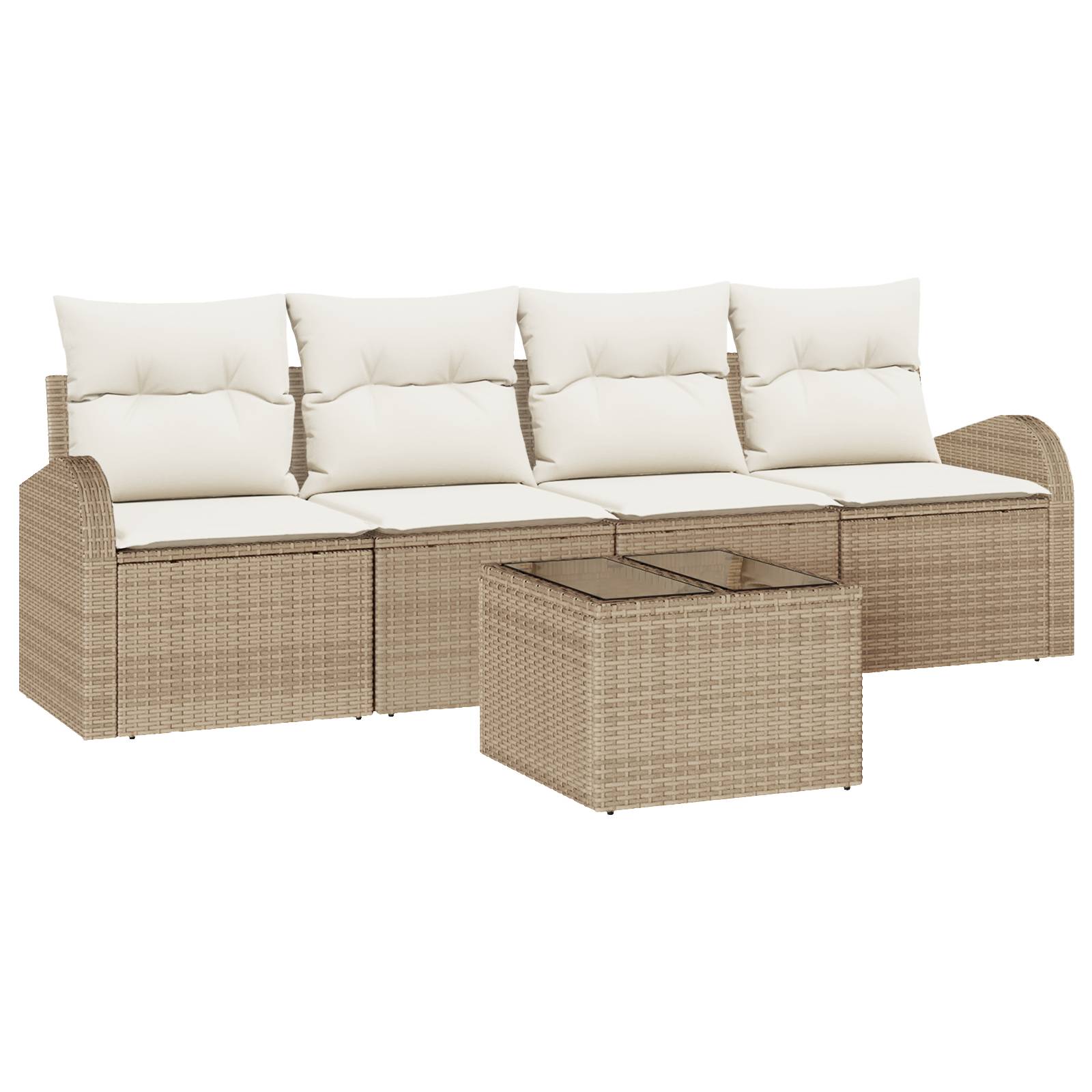 vidaXL 5-teiliges Garten-Sofa-Set mit Kissen Beige Poly-Rattan