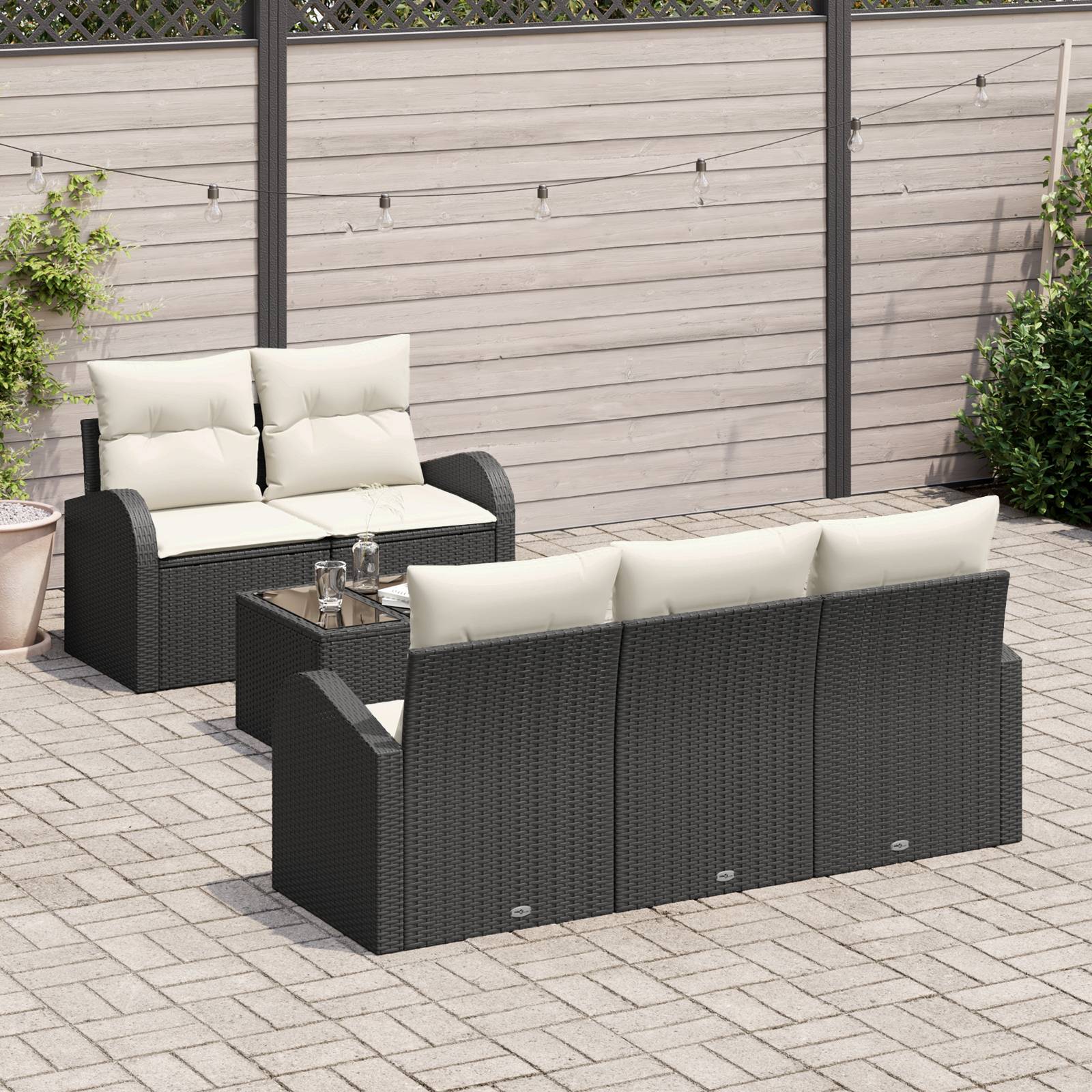 vidaXL 6-teilige Garten Sofa Set mit Kissen Schwarz Poly Rattan