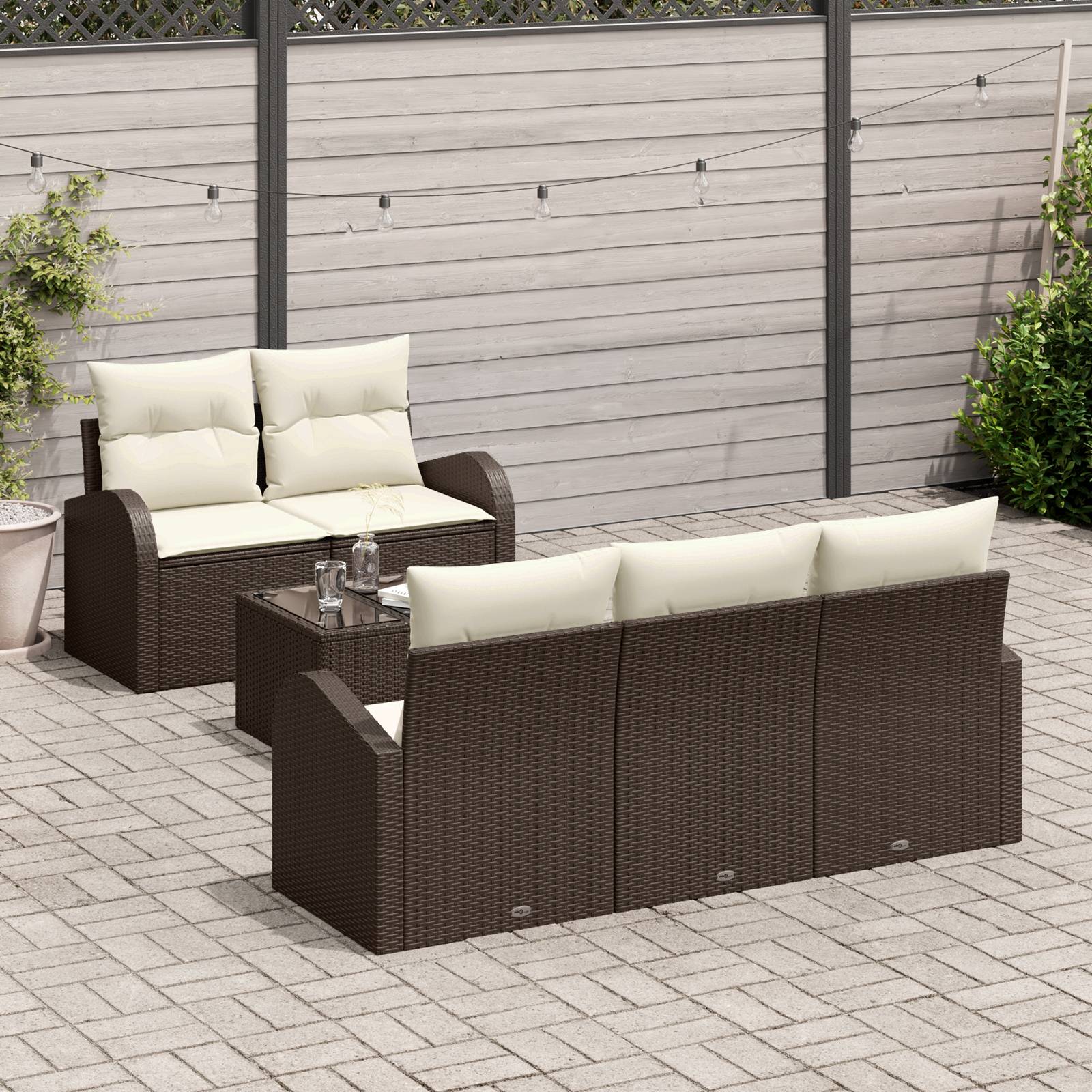 vidaXL 6-teiliges Garten-Sofa-Set mit Kissen in Braun Poly Rattan