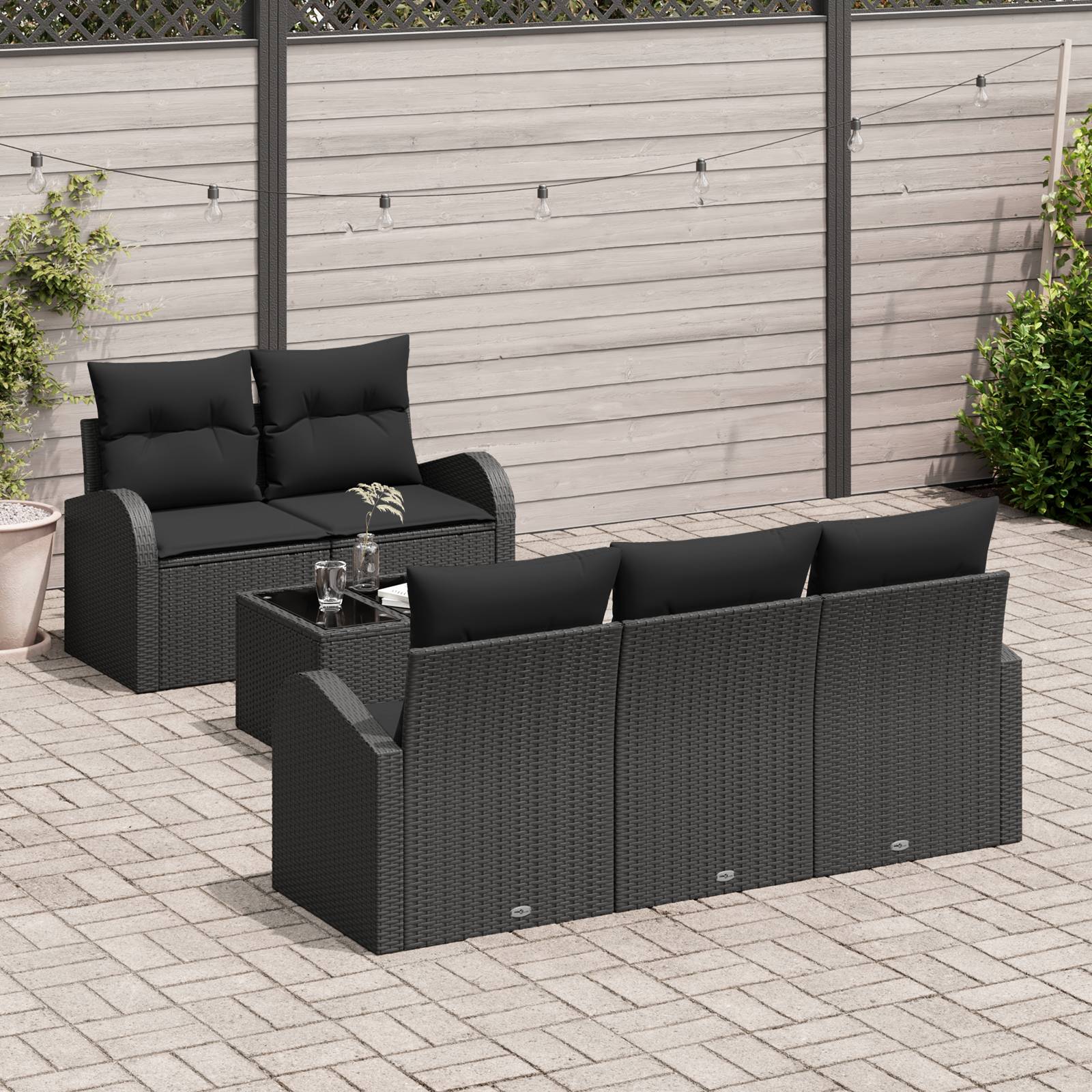 vidaXL 6-tlg. Garten-Sofagarnitur mit Kissen Schwarz Poly Rattan