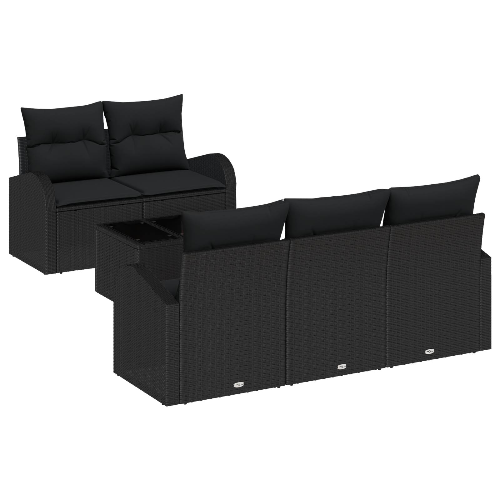 vidaXL 6-tlg. Garten-Sofagarnitur mit Kissen Schwarz Poly Rattan