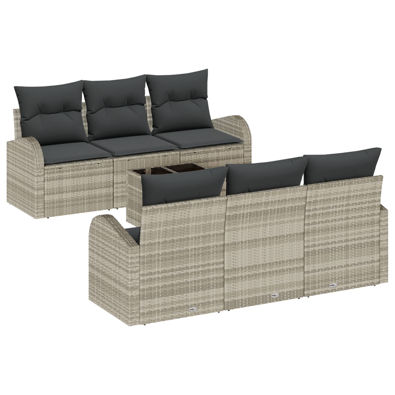 vidaXL 7-teiliges Garten Sofaset mit Kissen Hellgrau Poly Rattan