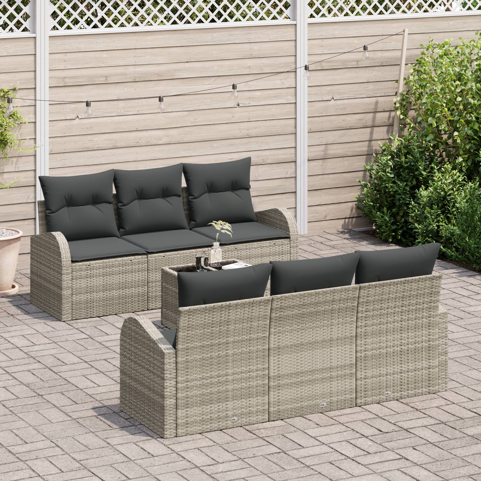 vidaXL 7-teiliges Garten Sofaset mit Kissen Hellgrau Poly Rattan